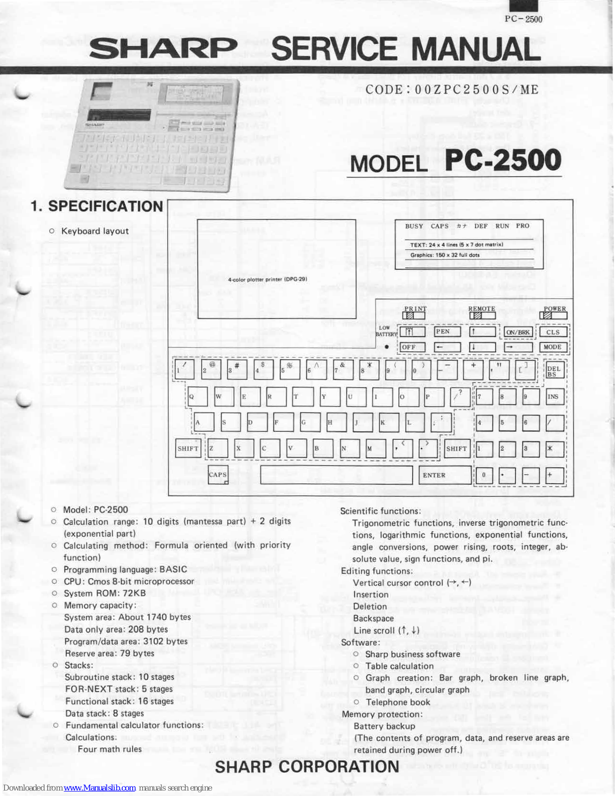Sharp pc-2500 Service Manual - ManualMachine.com