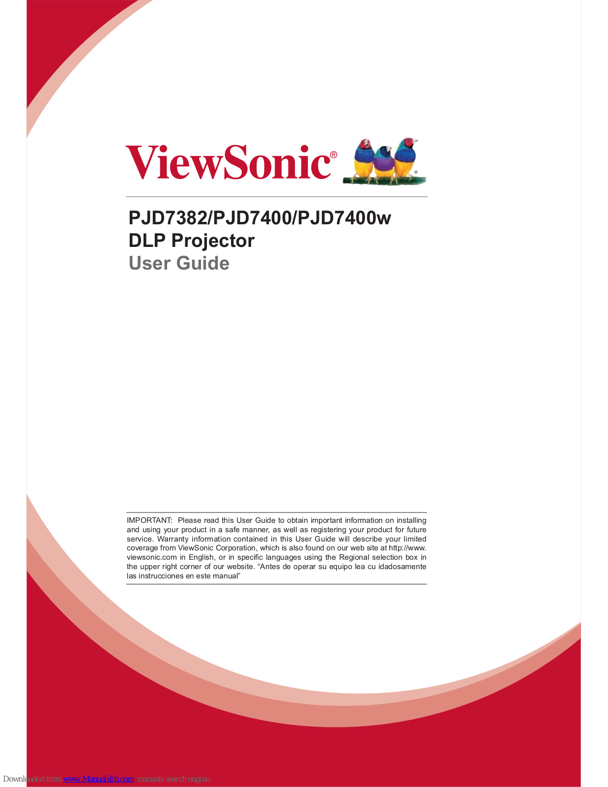 ViewSonic DLP PROJECTOR PJD7400W, PJD7400, PJD7382 User Manual