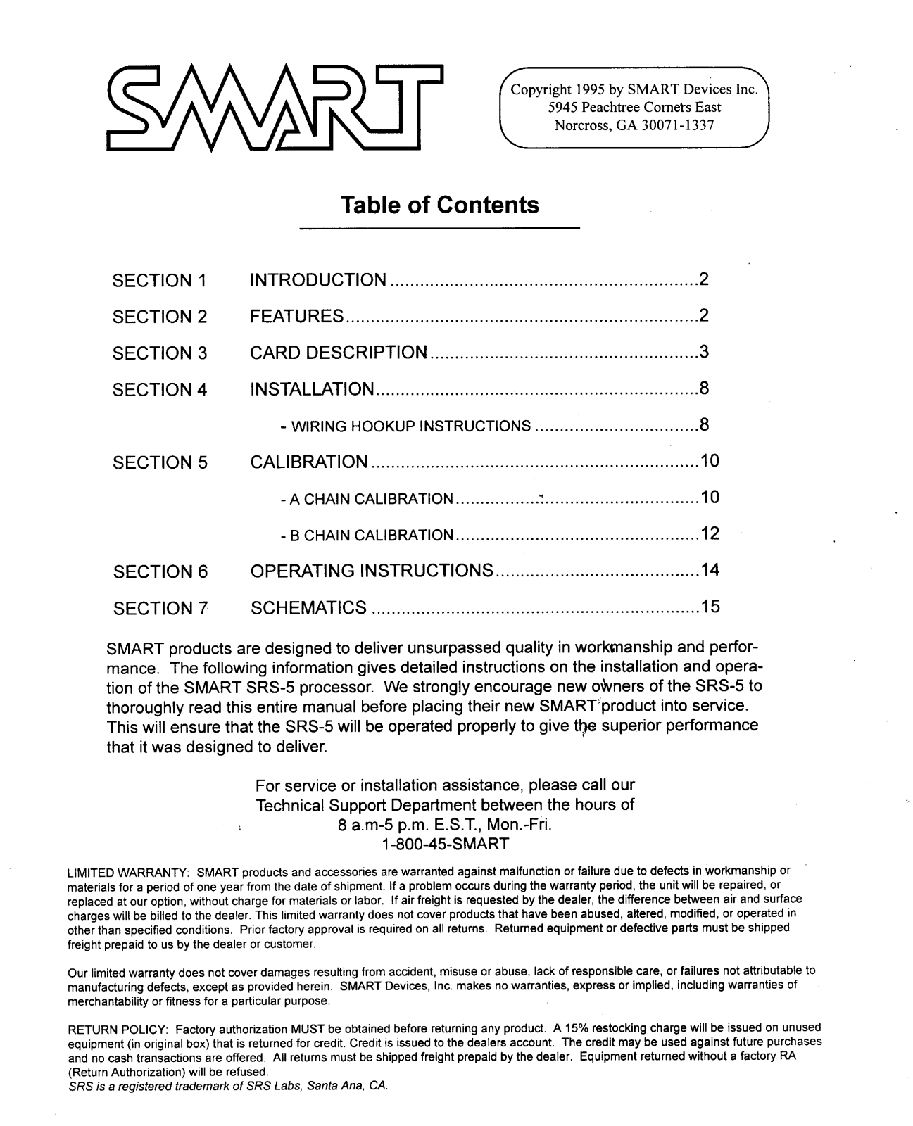 Smart SRS-5 User manual