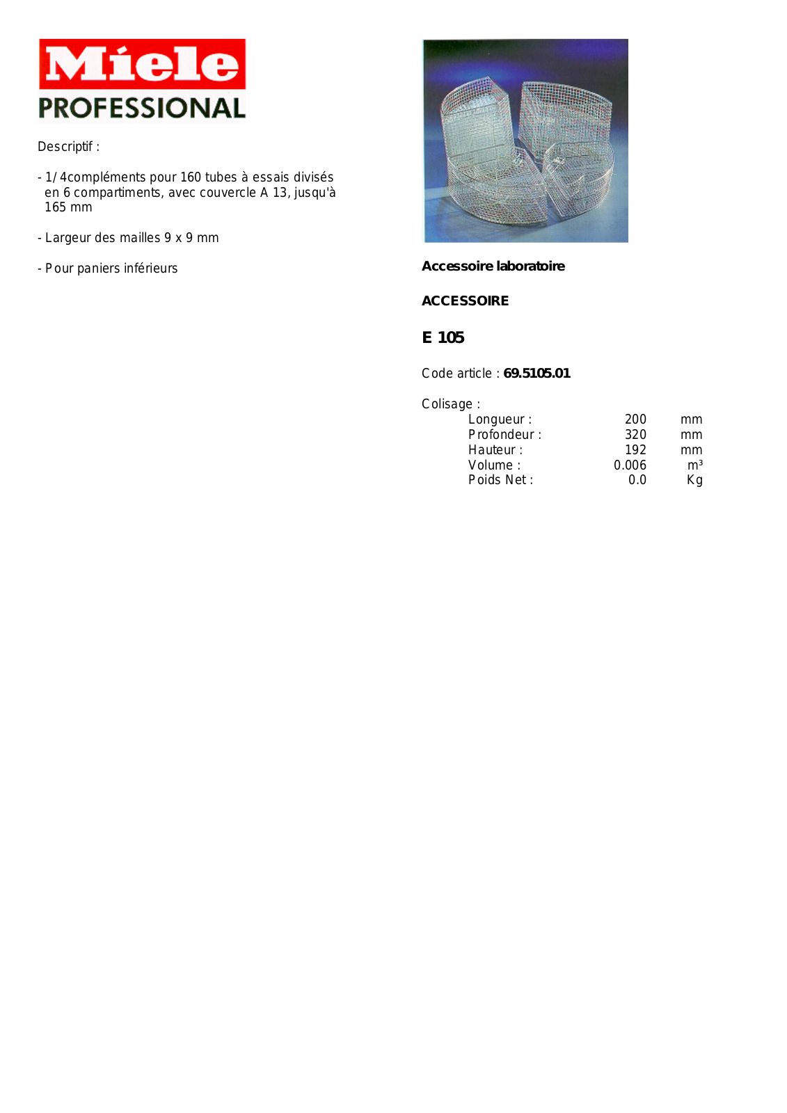 MIELE E 105 DESCRIPTIF User Manual