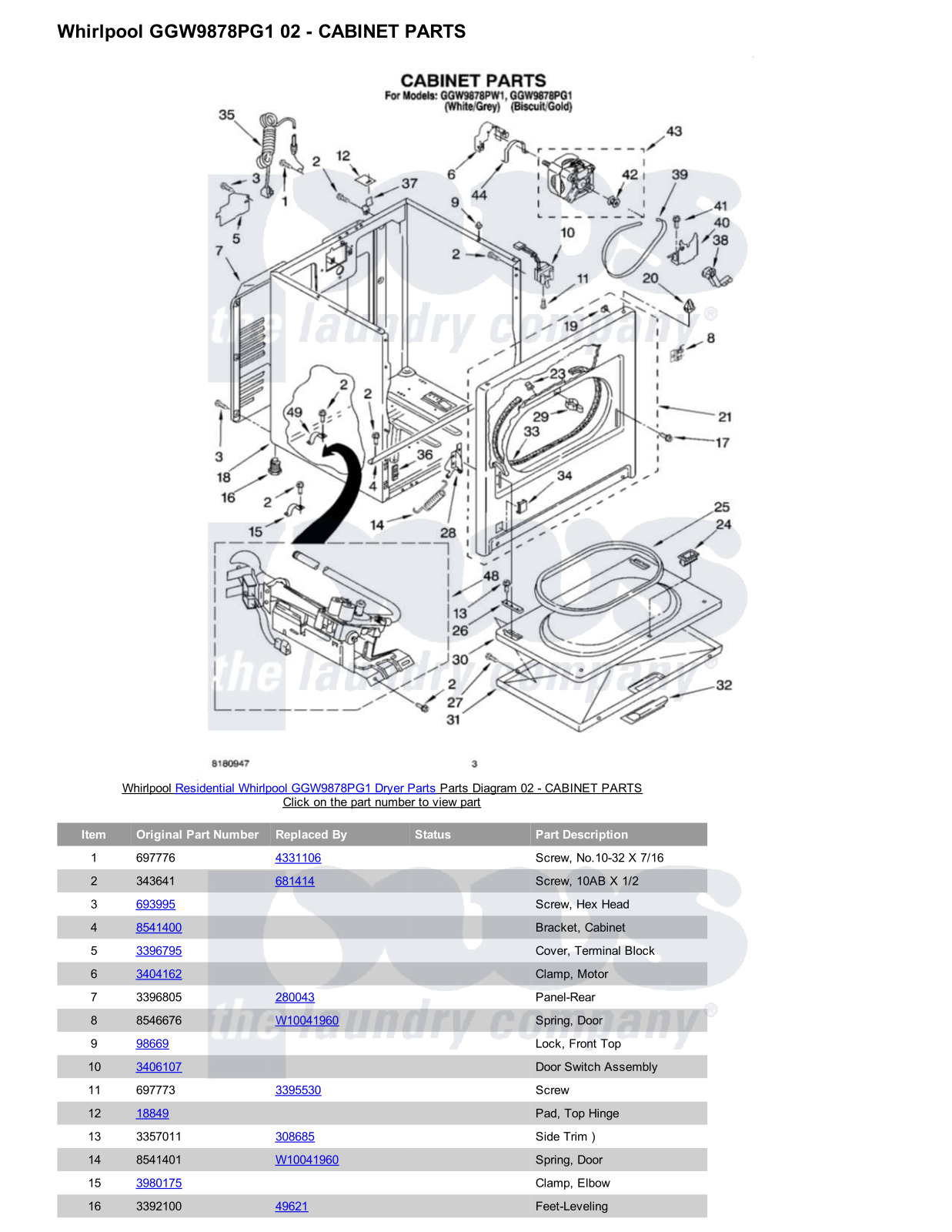 Whirlpool GGW9878PG1 Parts Diagram