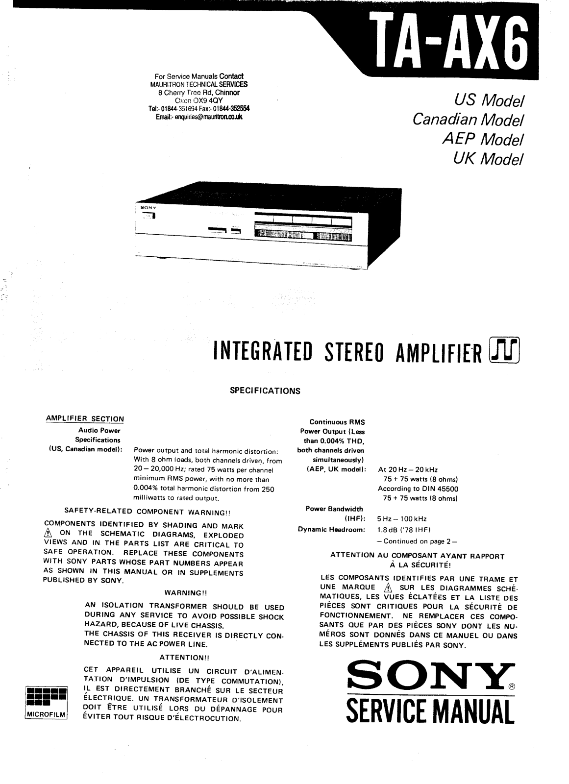 Sony TAAX-6 Service manual