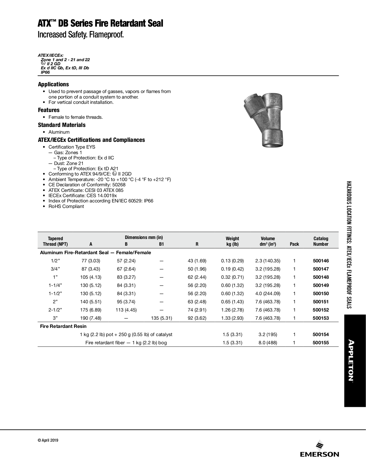 Appleton DB Series Fire Retardant Seal Catalog Page