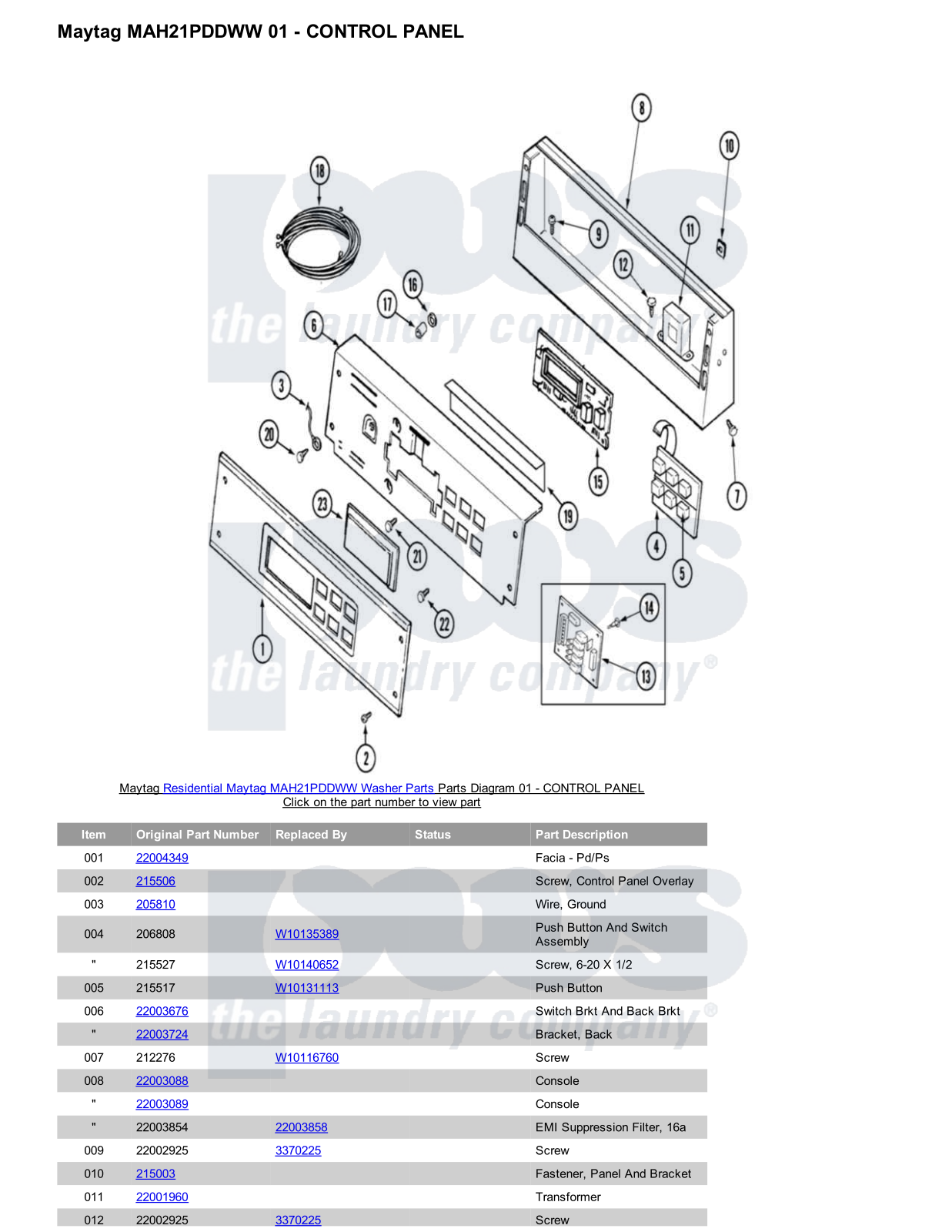 Maytag MAH21PDDWW Parts Diagram