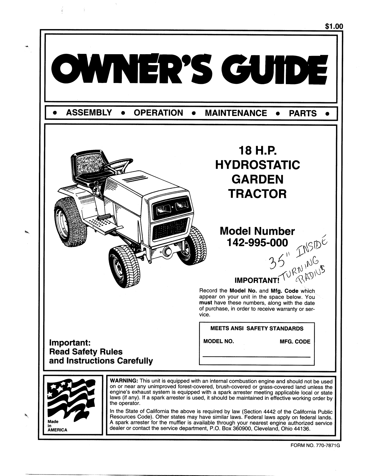 MTD 142-995-000 User Manual