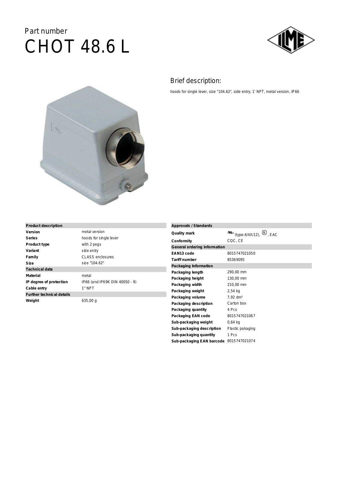Datasheet CHOT-48.6L Datasheet (ILME) - ManualMachine.com