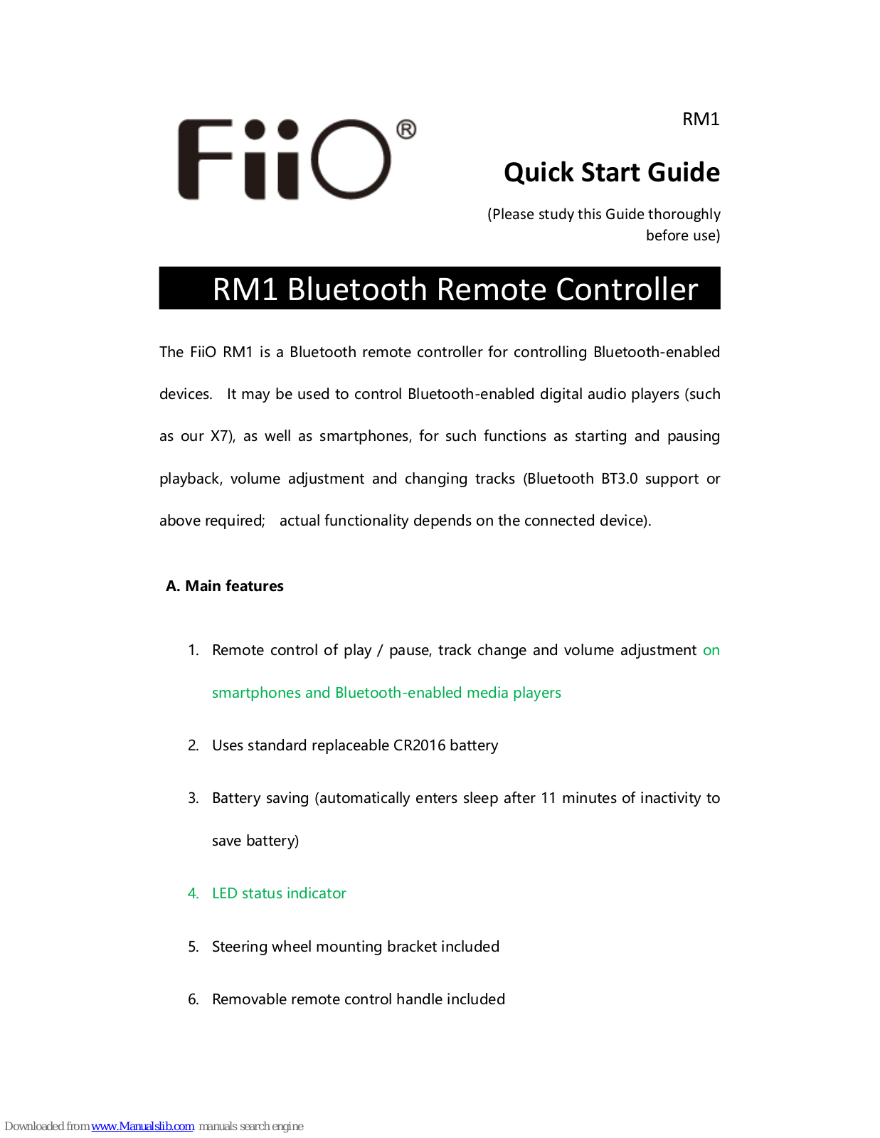 Fiio RM1 Quick Start Manual - ManualMachine.com