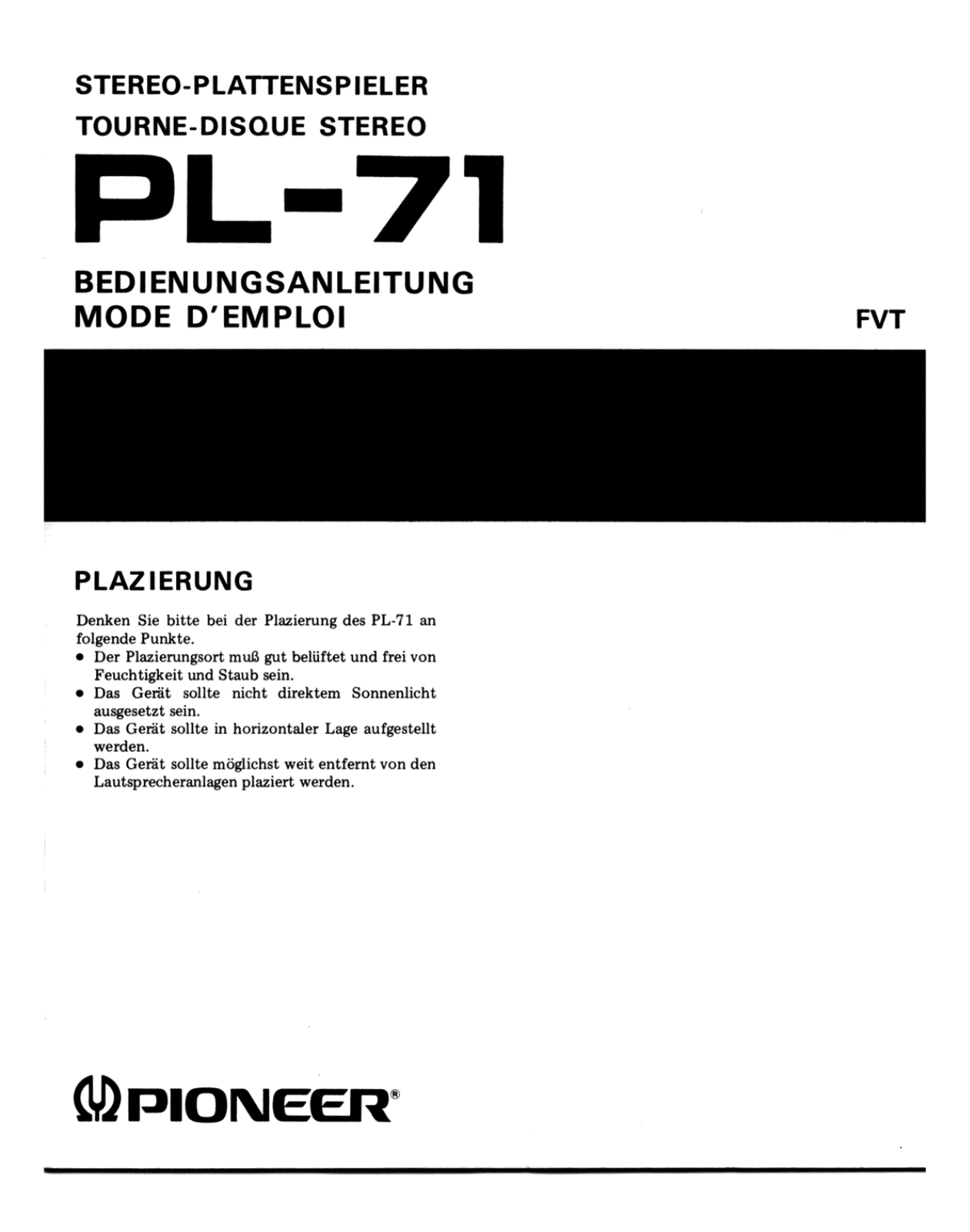 Pioneer PL-71 Owners manual