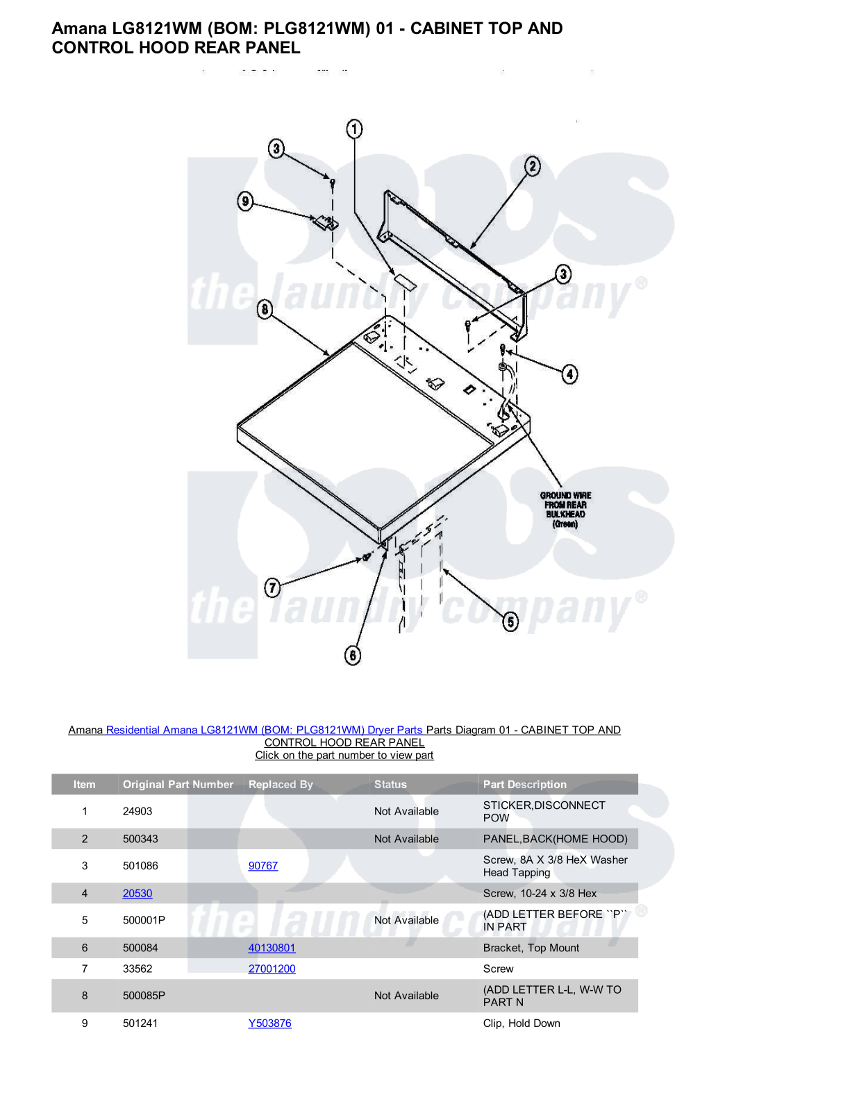 Amana LG8121WM Parts Diagram