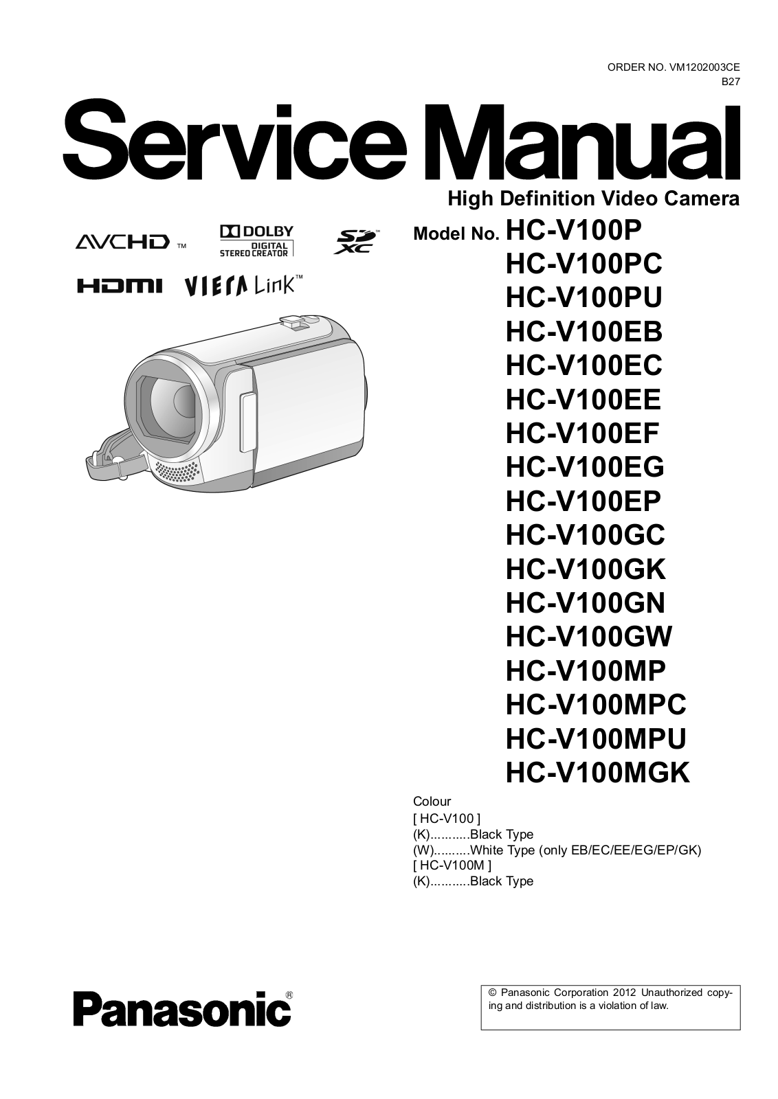 Panasonic HC-V100MGK, HC-V100PC, HC-V100MP, HC-V100EG, HC-V100GC User Manual