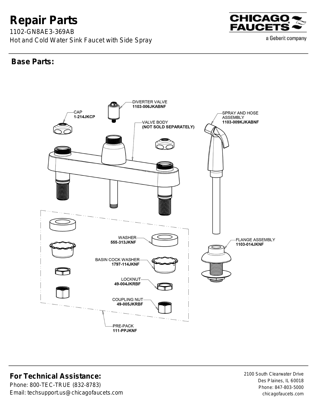 Chicago Faucet 1102-GN8AE3-369AB Parts List