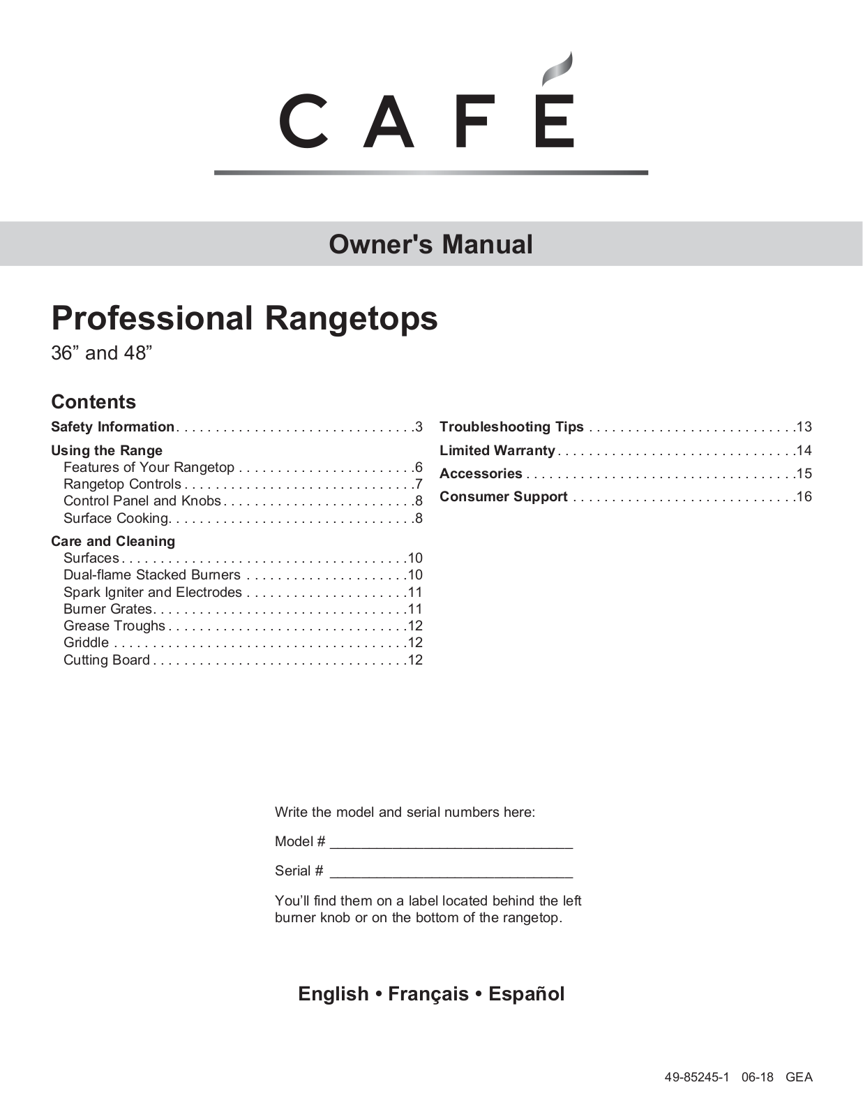 Cafe CGU486P2MS1, CGU366P2MS1 User Manual