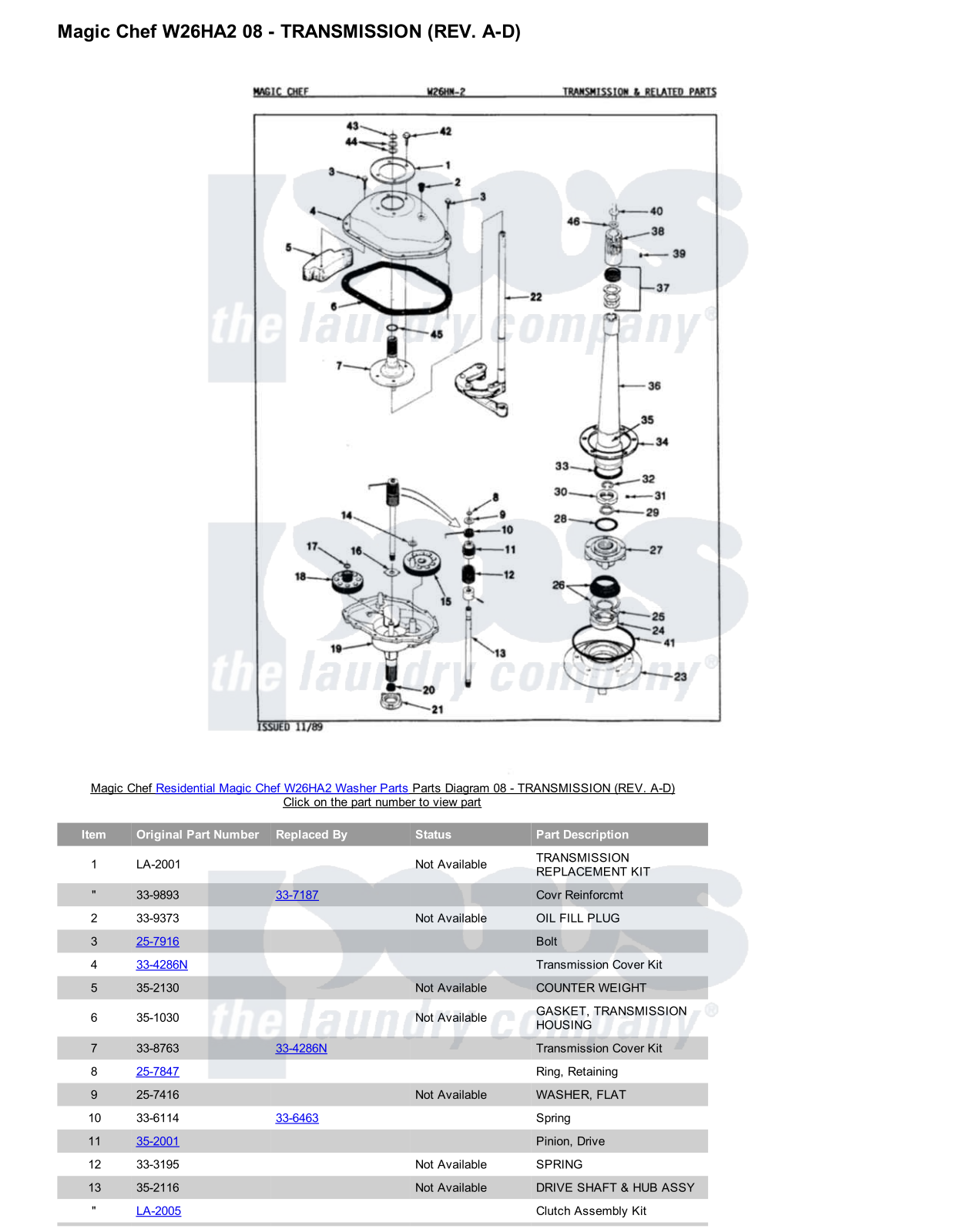 Magic Chef W26HA2 Parts Diagram