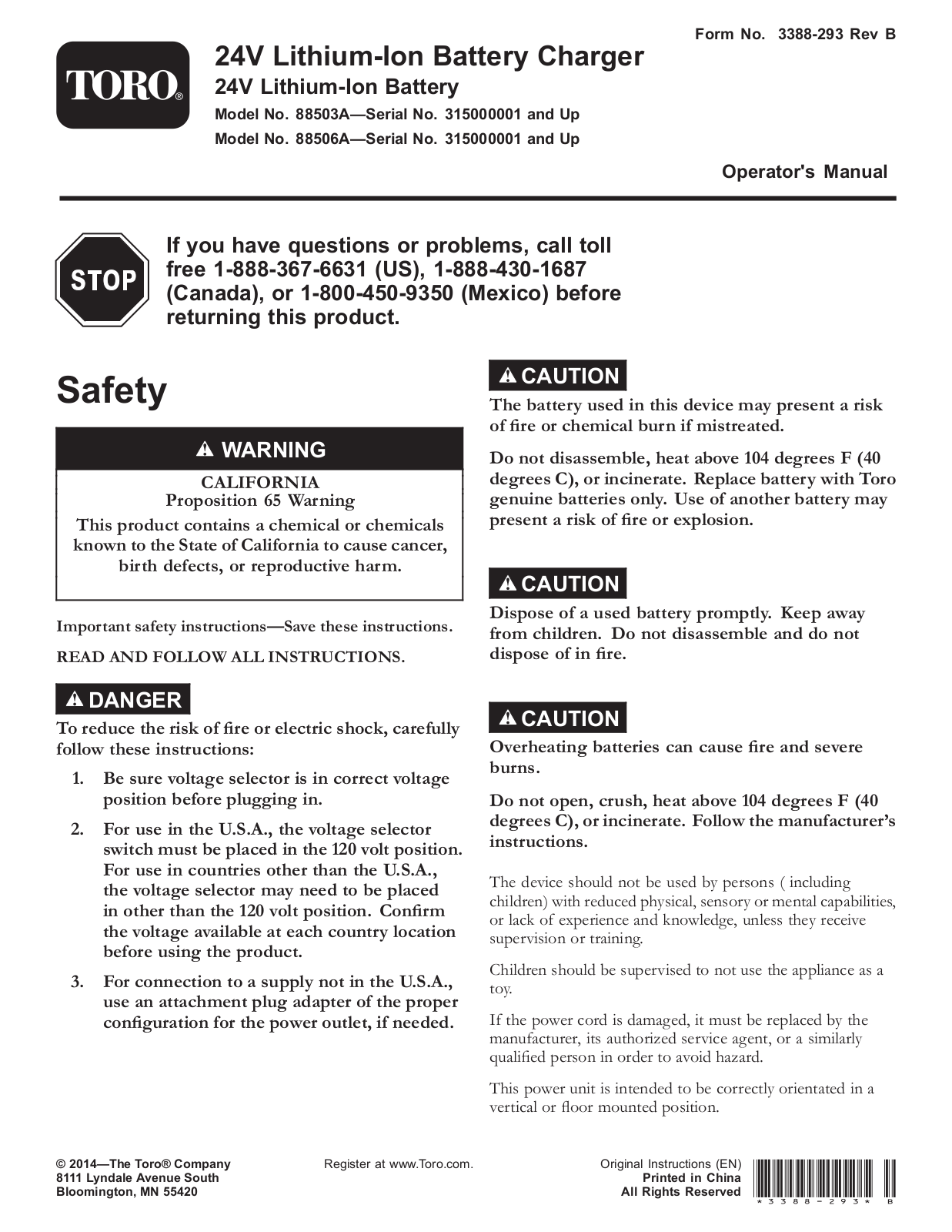 Toro 88503A, 88506A Operator's Manual