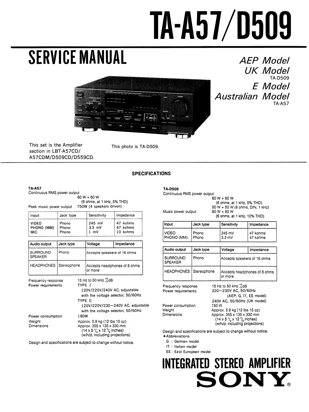 Sony TAA-57, TAD-509 Service manual