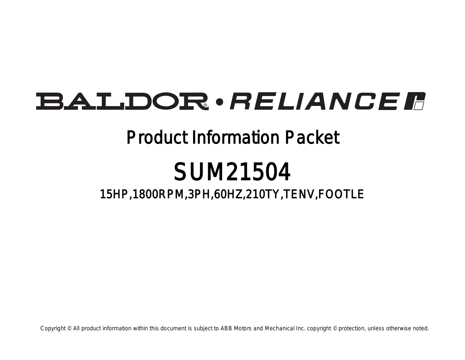 Baldor SUM21504 Product Information Sheet