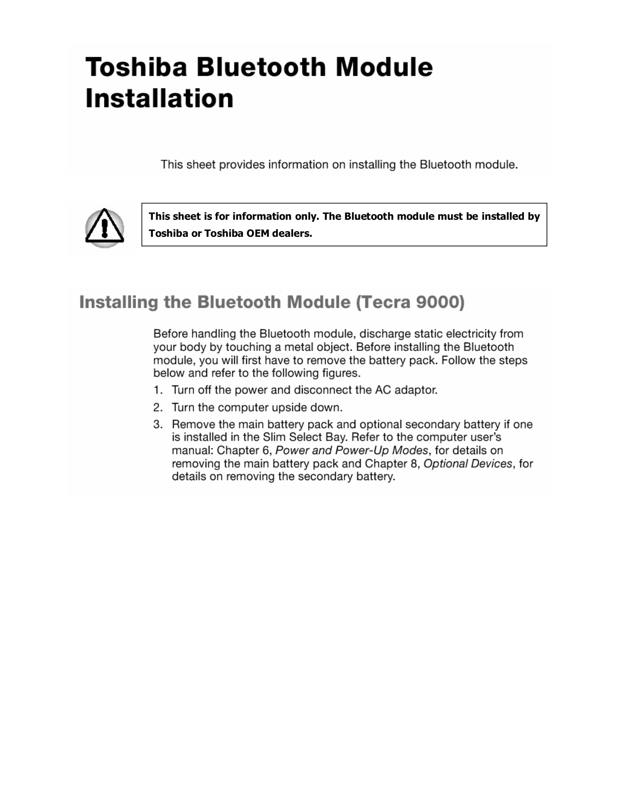 Dynabook UPA3232BT Installation Guide