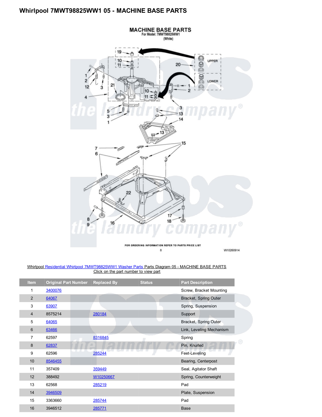 Whirlpool 7MWT98825WW1 Parts Diagram