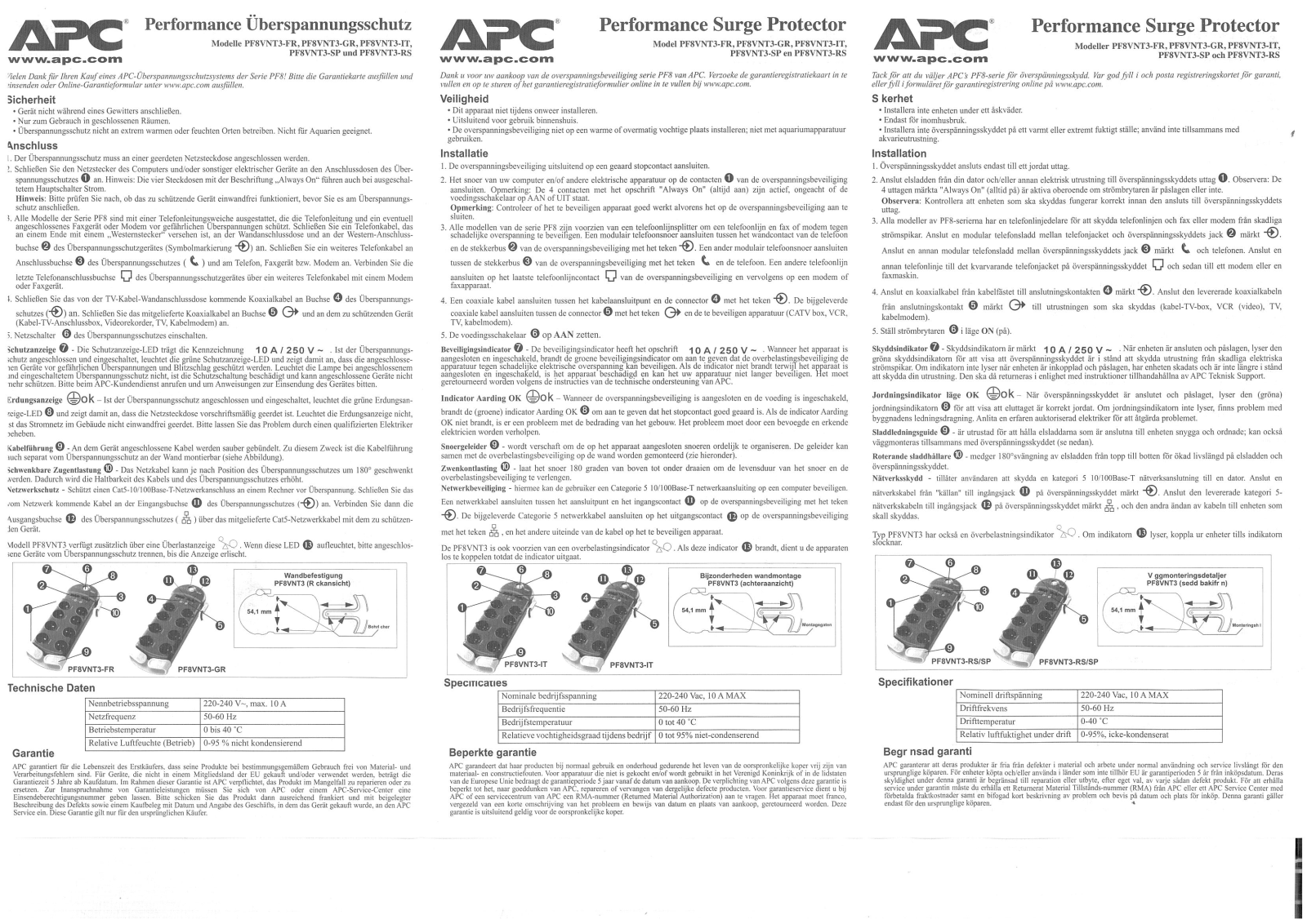 APC by Schneider Electric PF8VNT3-FR, PF8VNT3-GR, PF8VNT3-IT, PF8VNT3-SP és PF8VNT3- RS User Manual