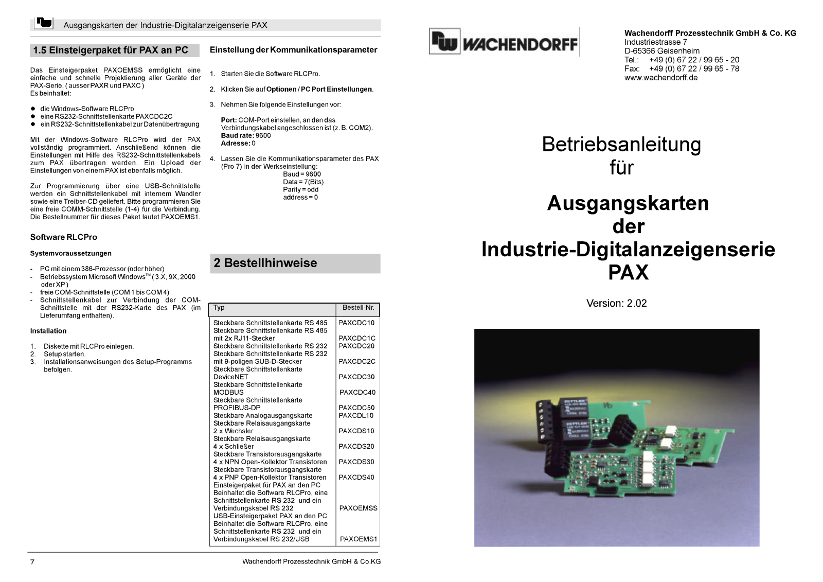 Wachendorff PAXCDC10, PAXCDC1C, PAXCDC20, PAXCDC2C, PAXCDC30 User guide