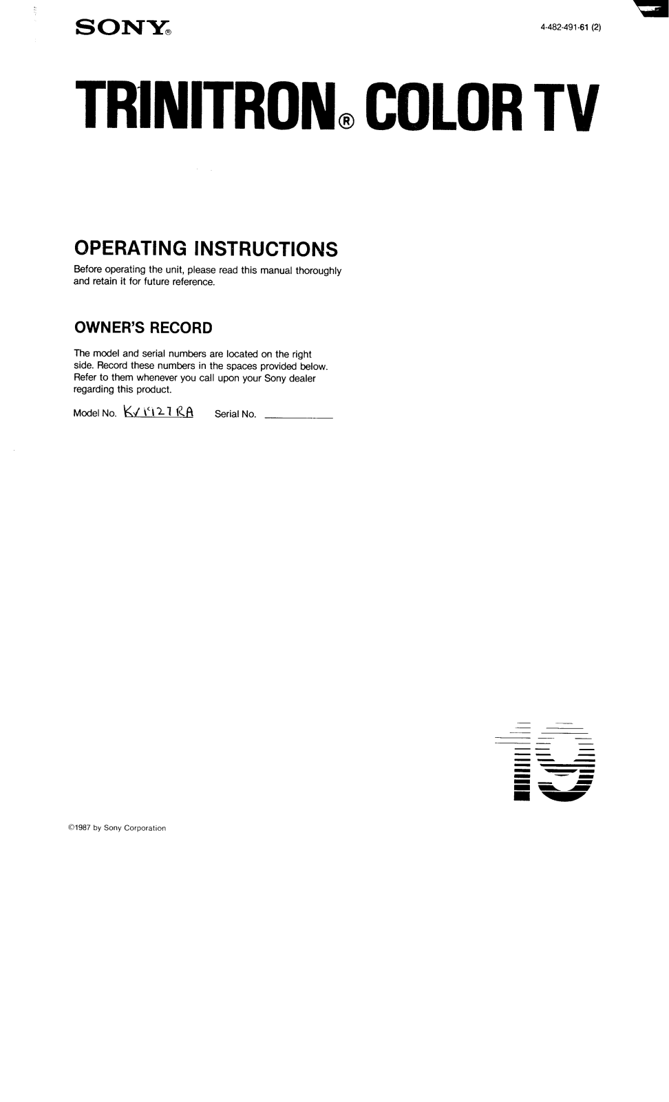 Sony KV-1927RA Operating manual