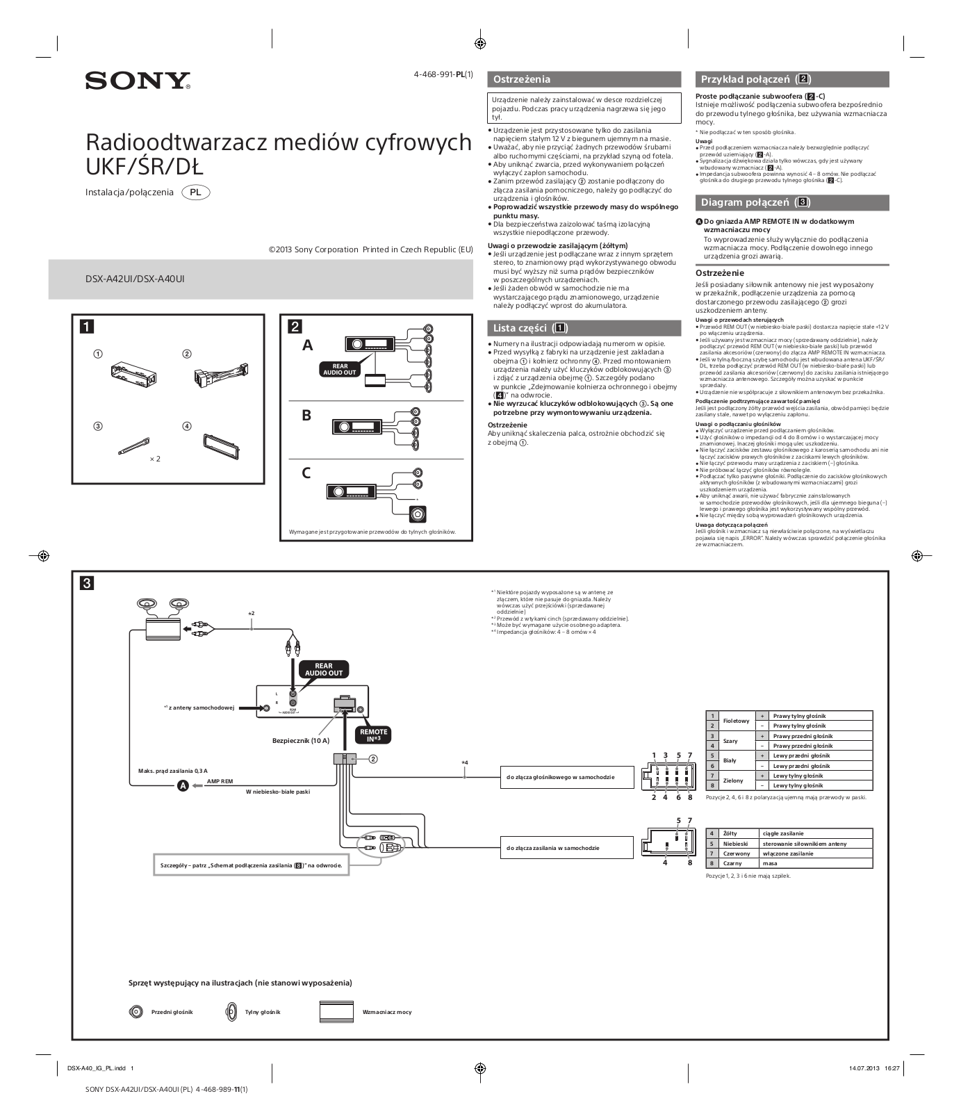 Sony DSX-A42UI, DSX-A40UI Installation guide