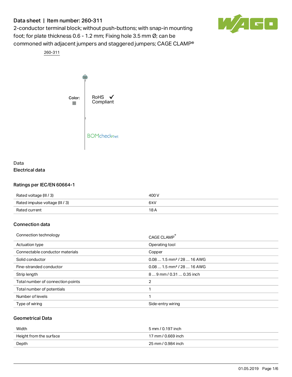 Wago 260-311 Data Sheet