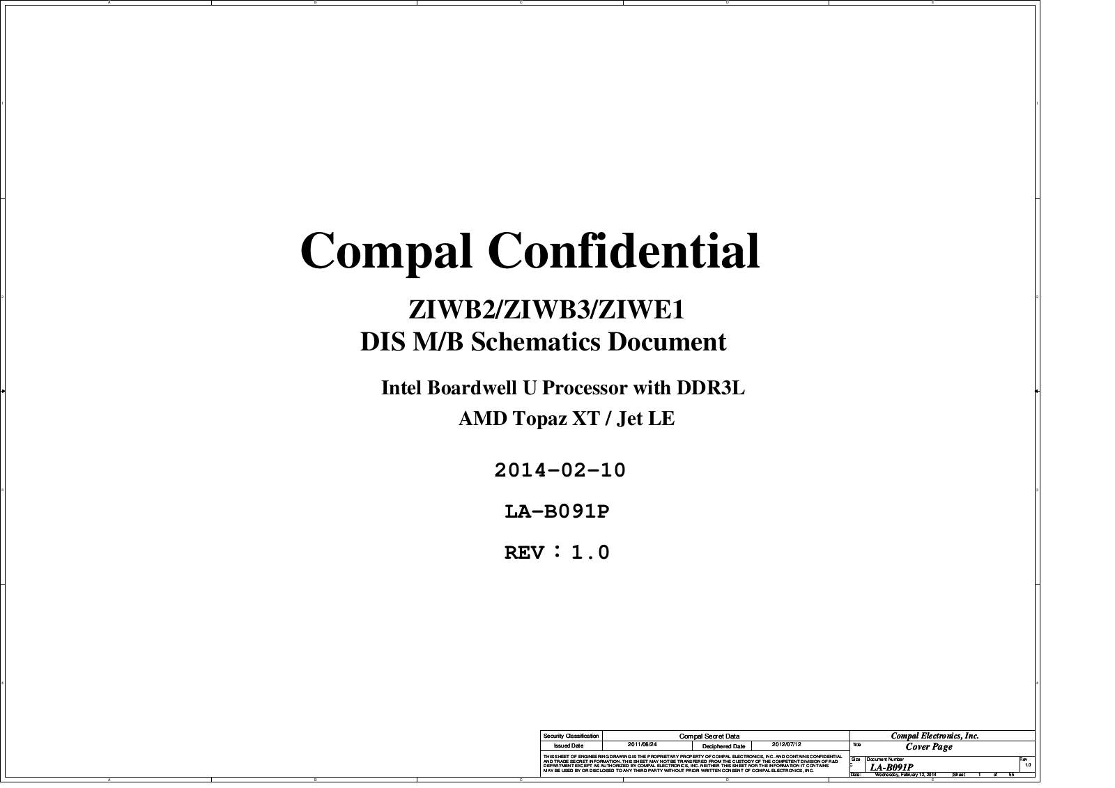 Compal LA-B091P ZIWB2, B50-70, LA-B091P ZIWB3, LA-B091P ZIWE1 Schematic