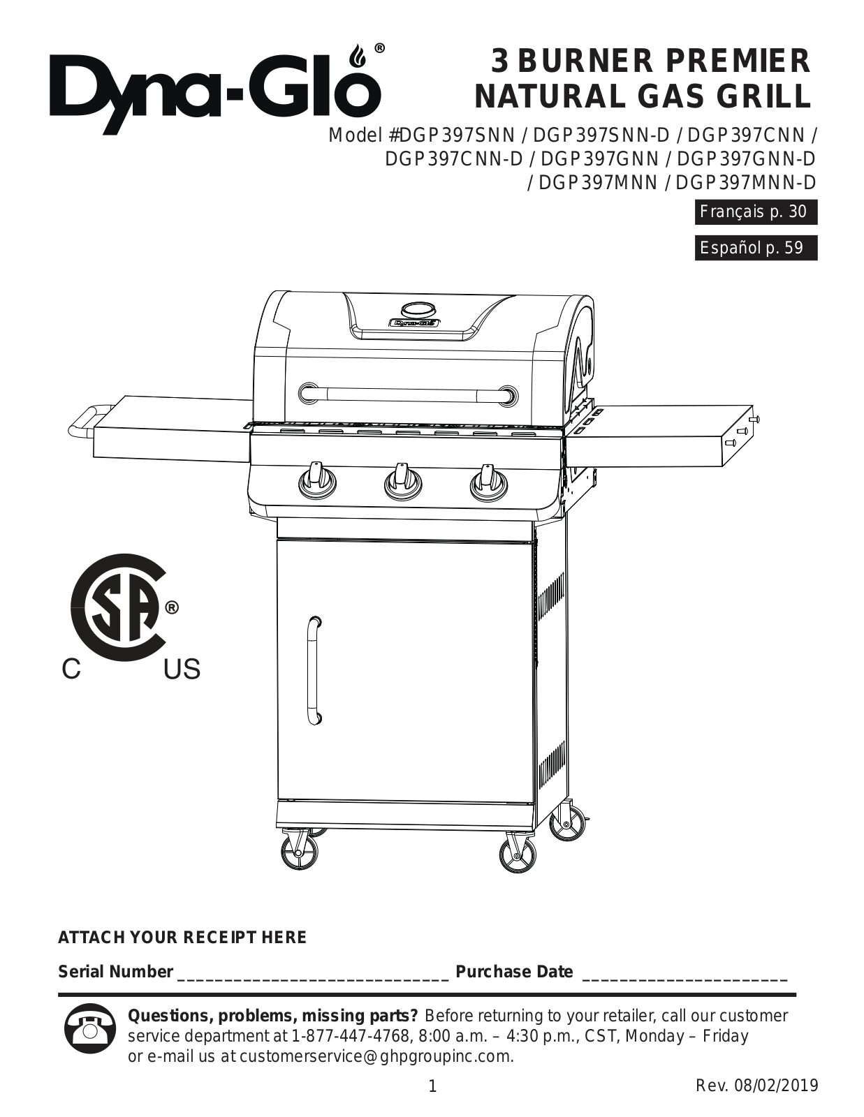 Dyna-Glo DGP397SNN, DGP397SNN-D, DGP397CNN, DGP397CNN-D, DGP397GNN User Manual