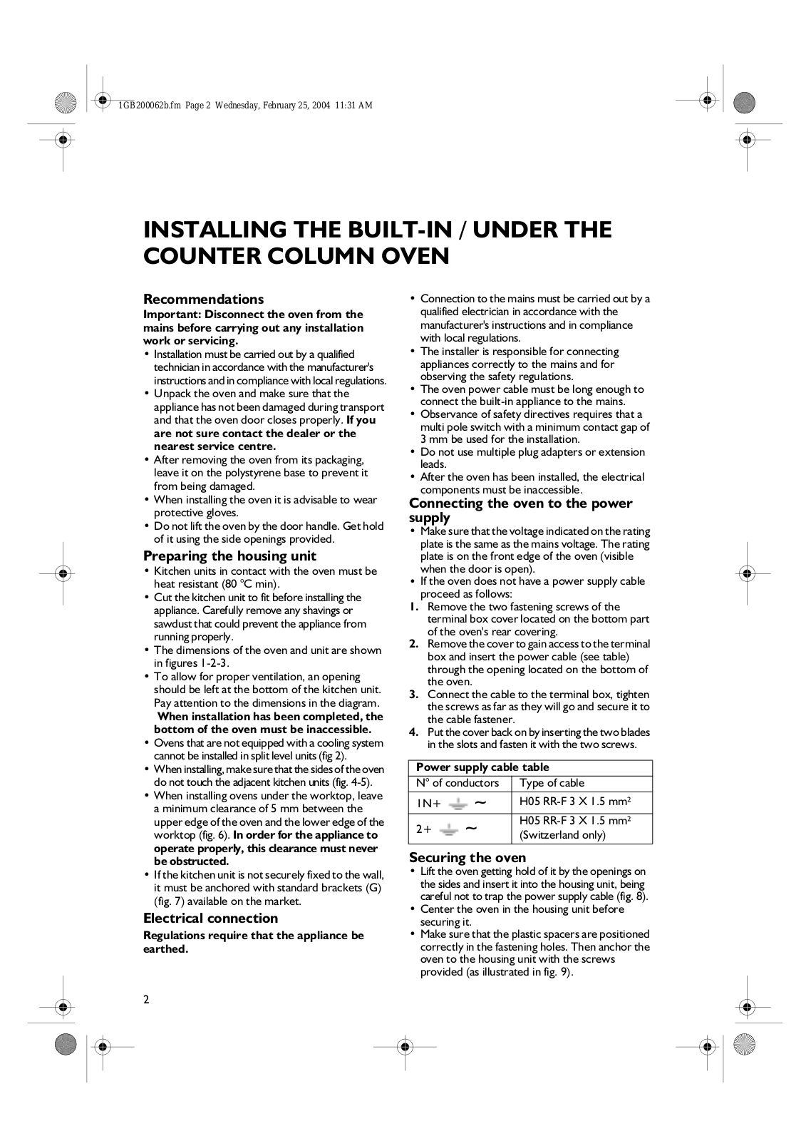 Whirlpool AKP 232 IX, AKP 237 IX, AKS 132 NB, AKS 142 IX, OBI D10 S INSTALLATION Manual