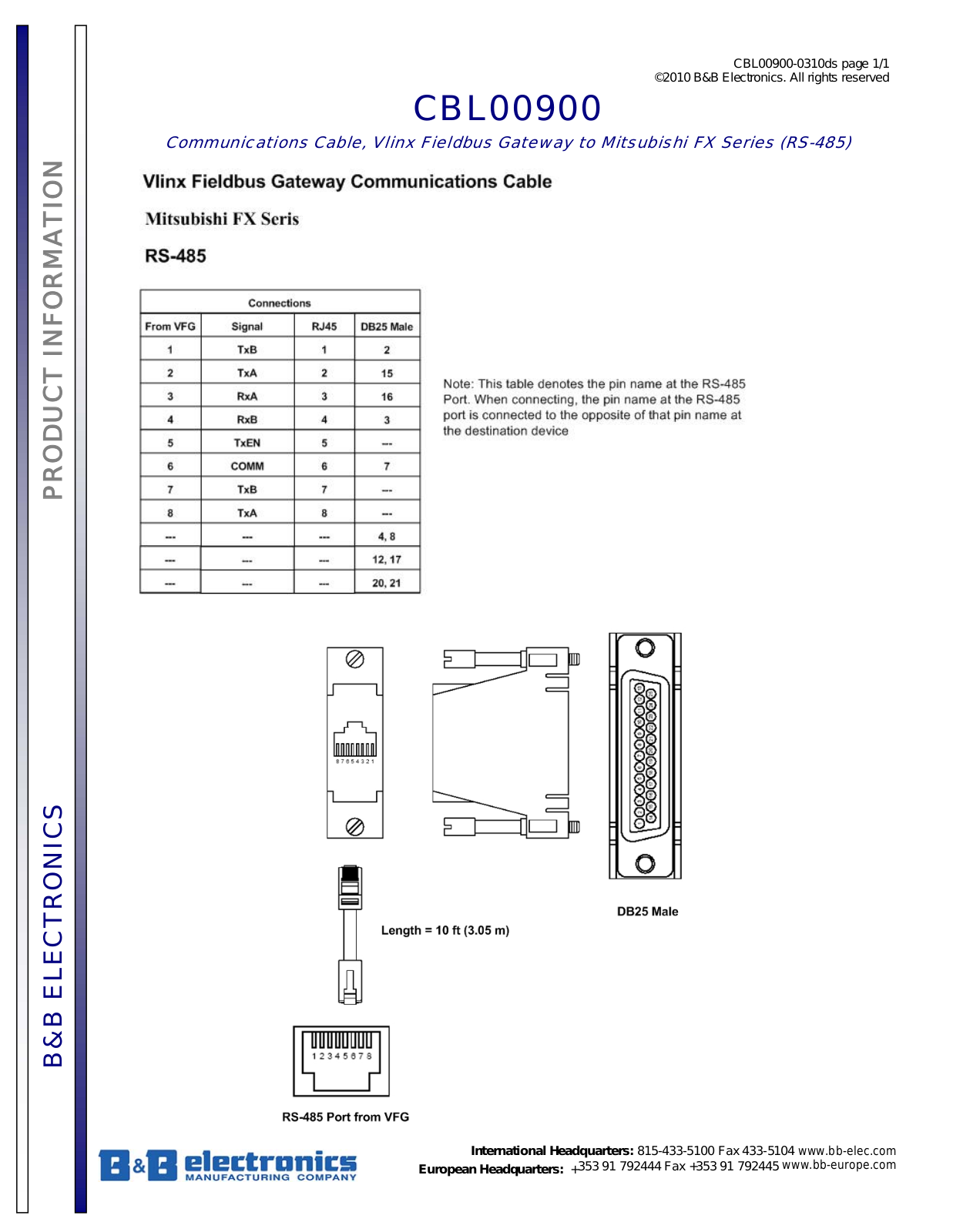 B&B Electronics CBL00900 Datasheet