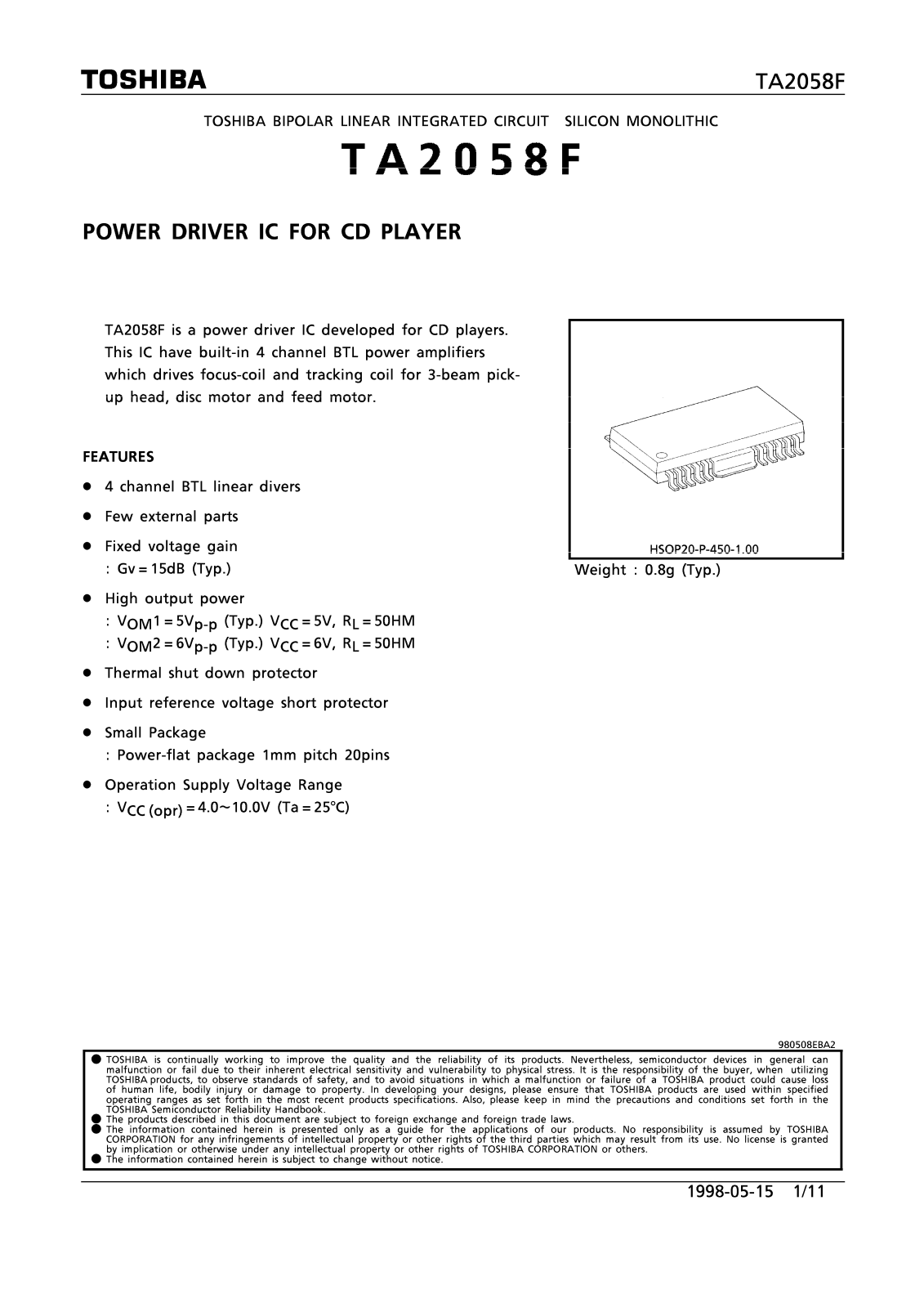 Toshiba TA2058F Datasheet