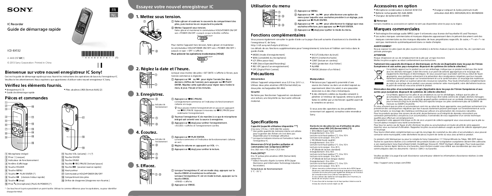 SONY ICD BX132 Guide rapide