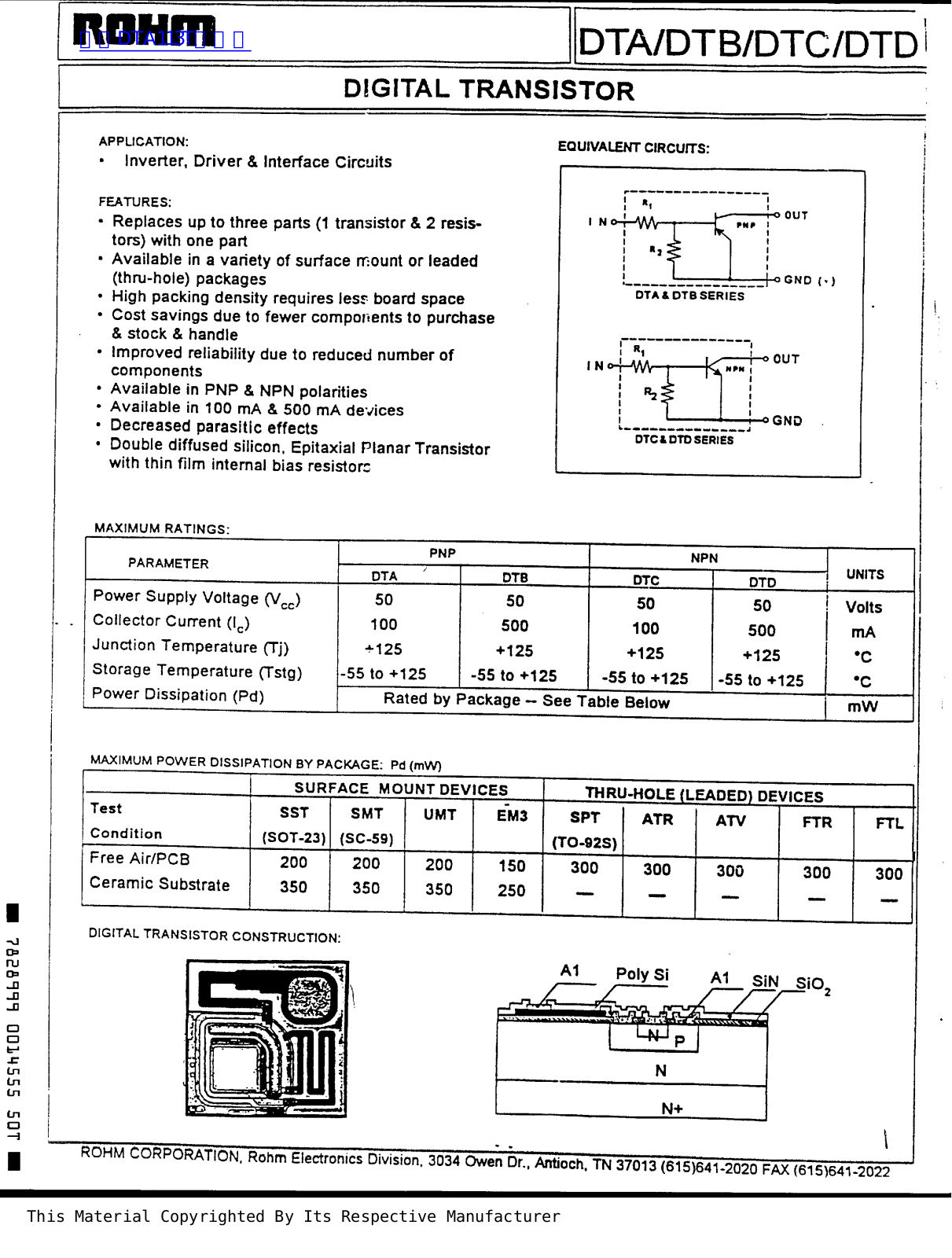 ROHM DTA, DTB, DTC, DTD Technical data