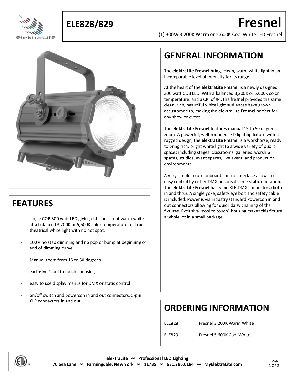 elektraLite ELE828 Data Sheet