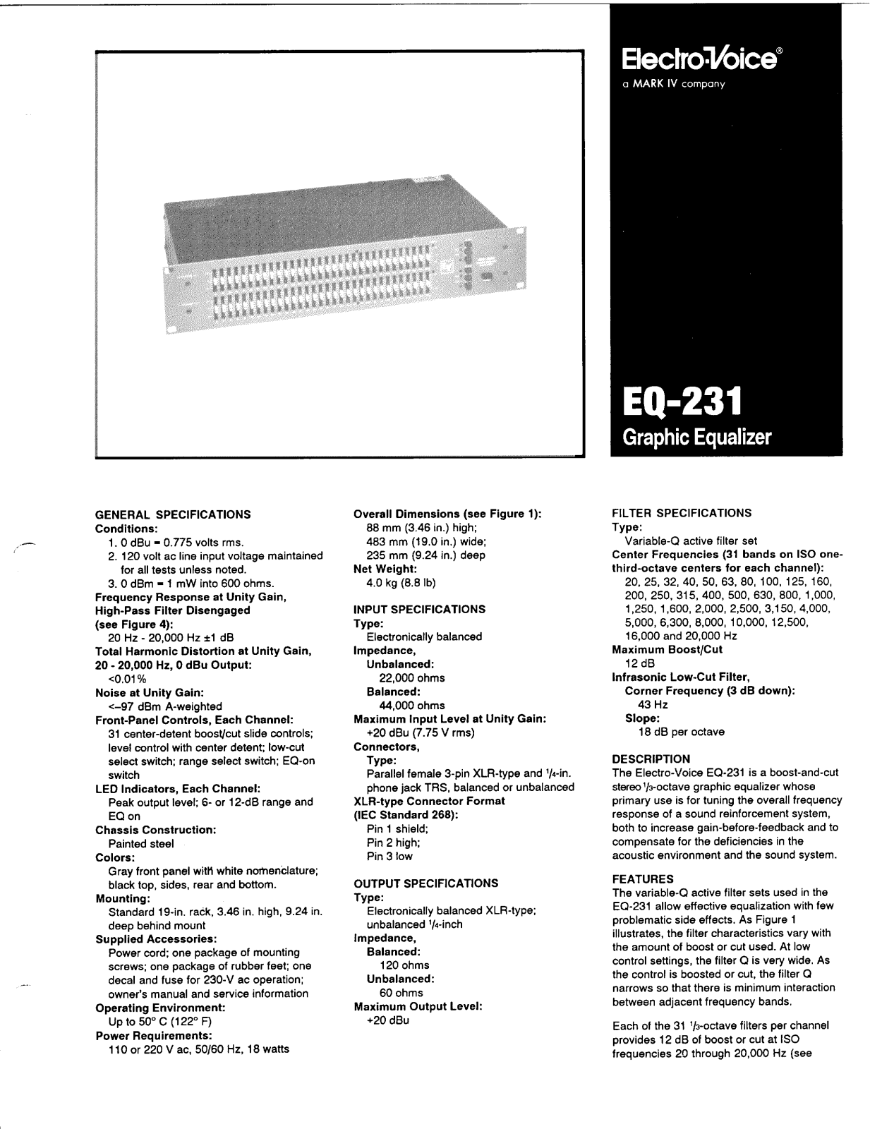 Electro-Voice EQ-231 Owners manual