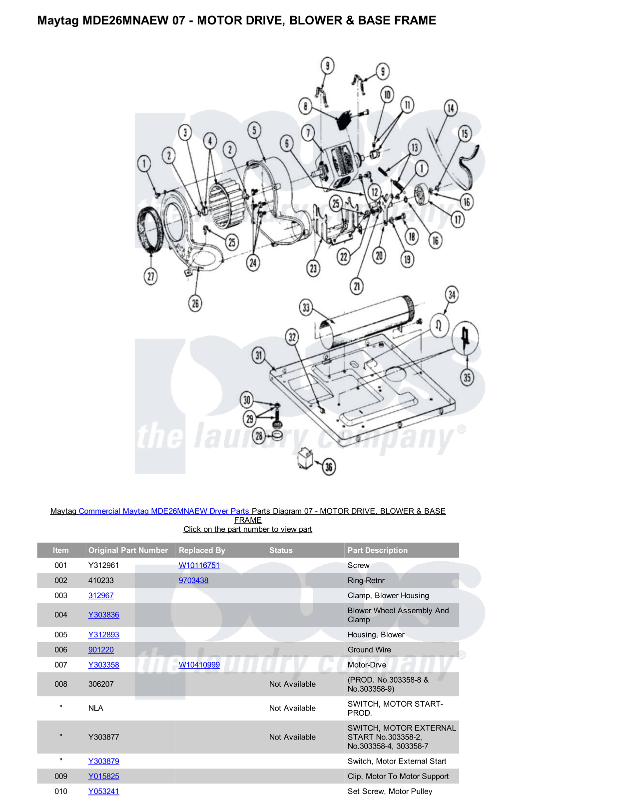 Maytag MDE26MNAEW Parts Diagram