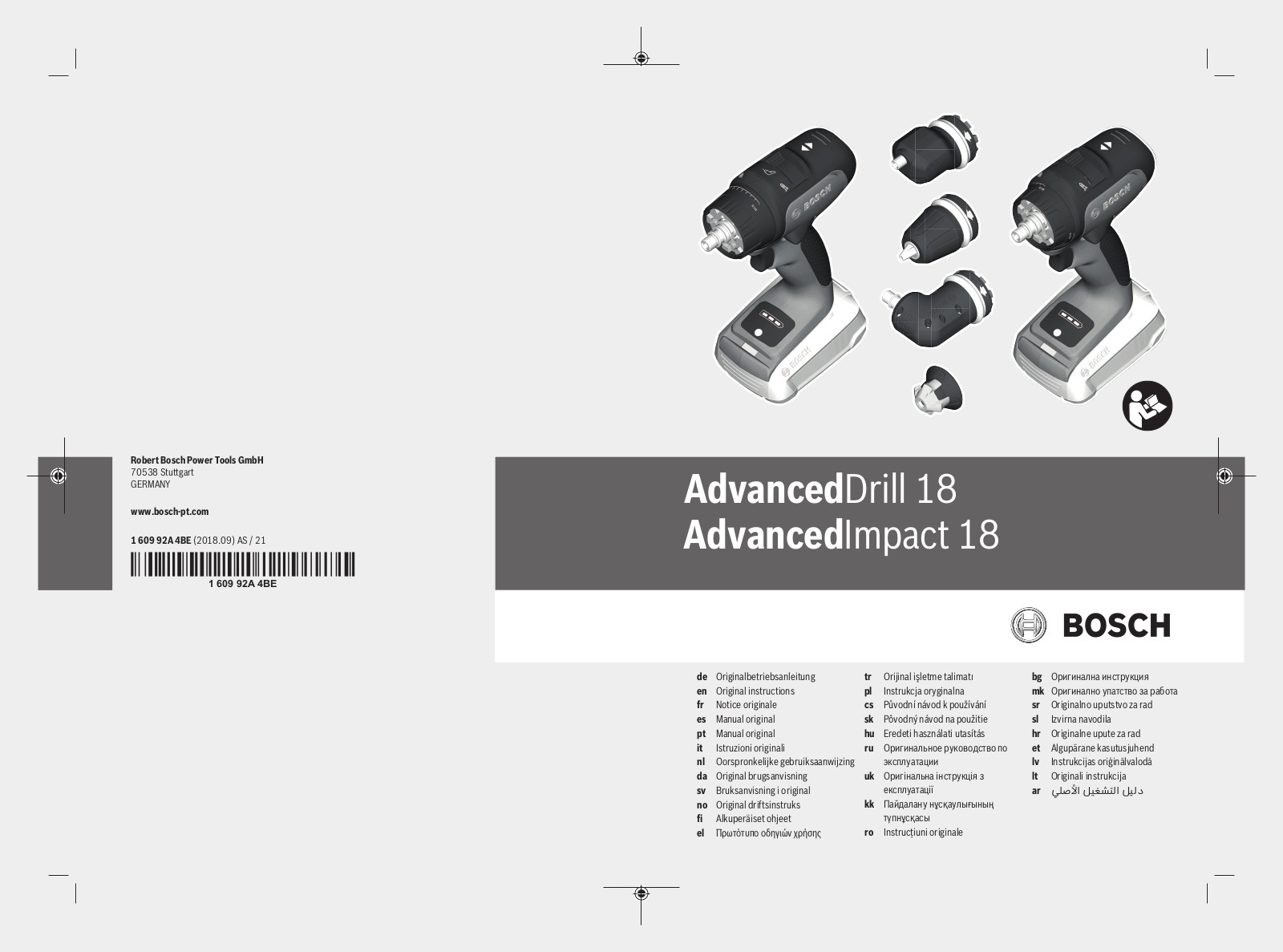 Bosch AdvancedDrill 18 Set, AdvancedImpact 18 Set User manual