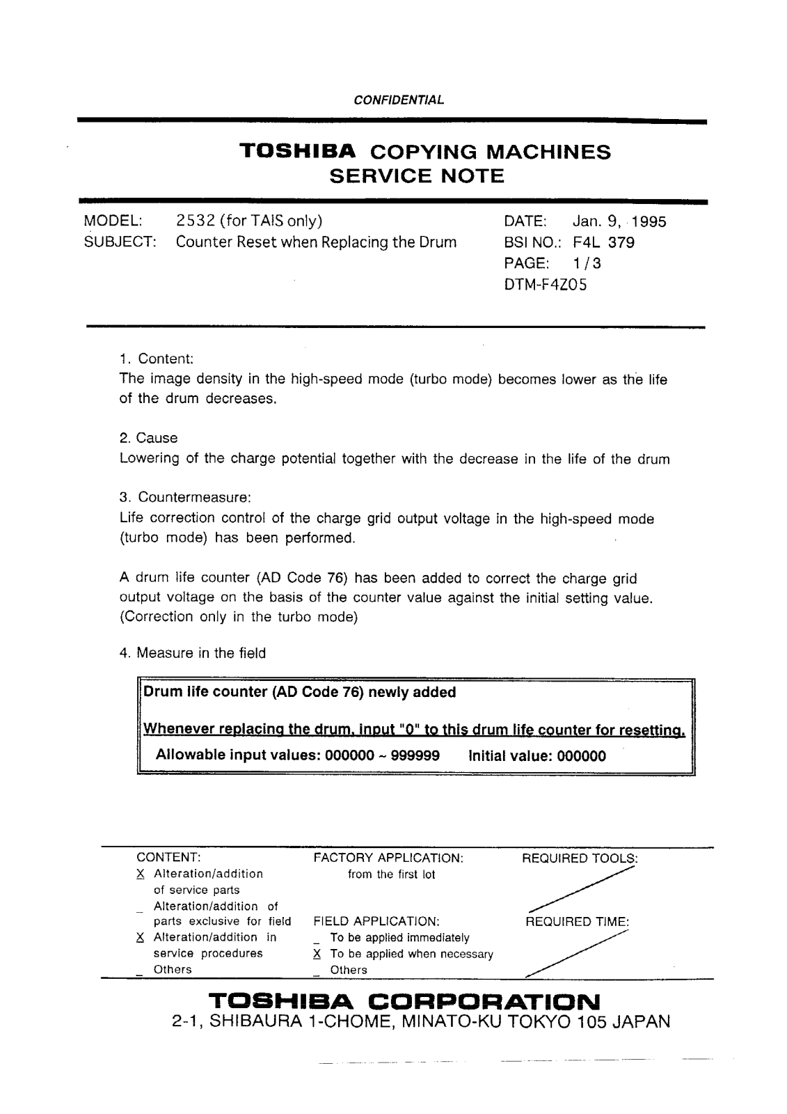 Toshiba f4l379 Service Note