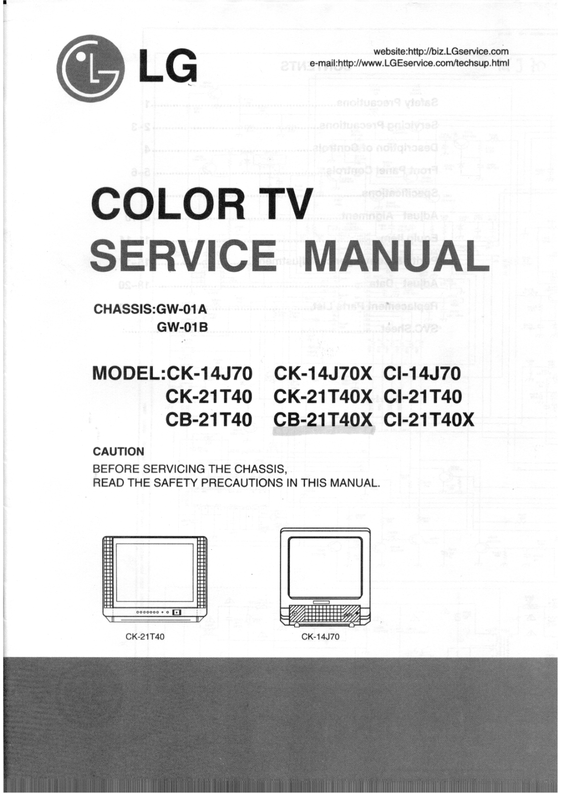 lg CK14K70, CK21T40, CB21T40, CK14J70X, CK21T40X Service Manual