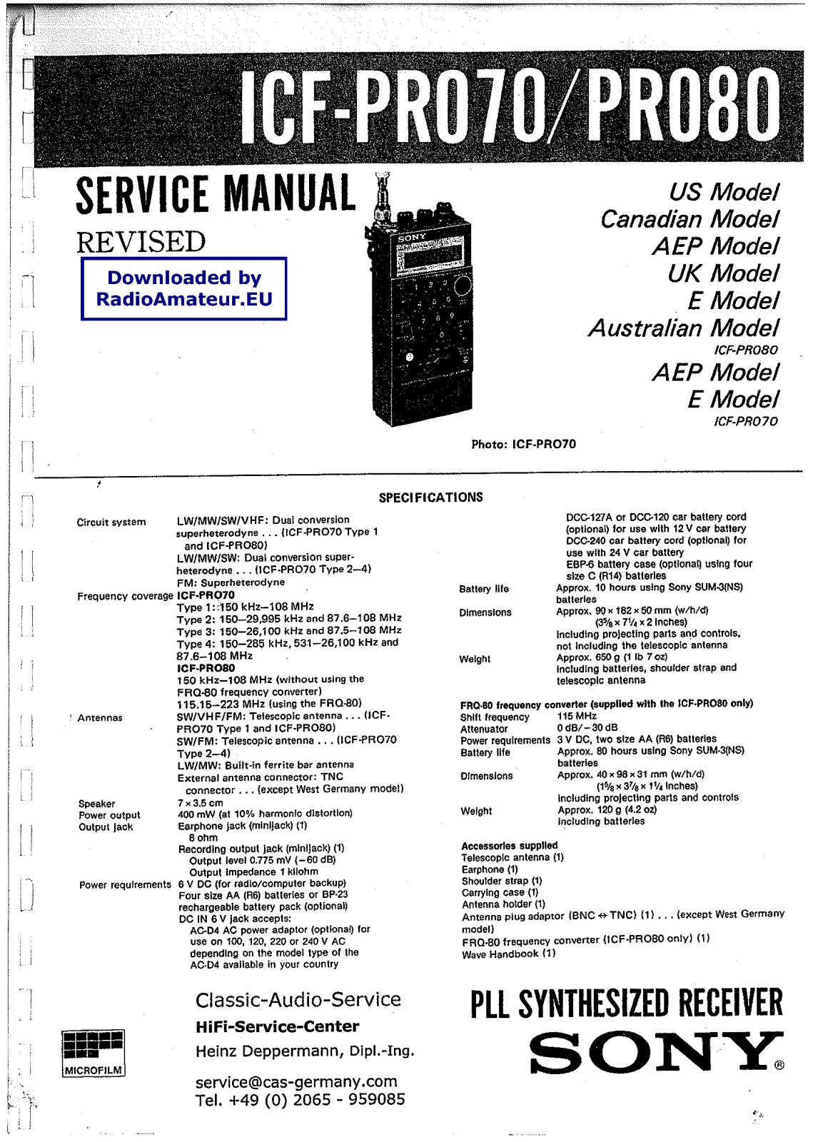 Sony ICF-pro70 Service Manual