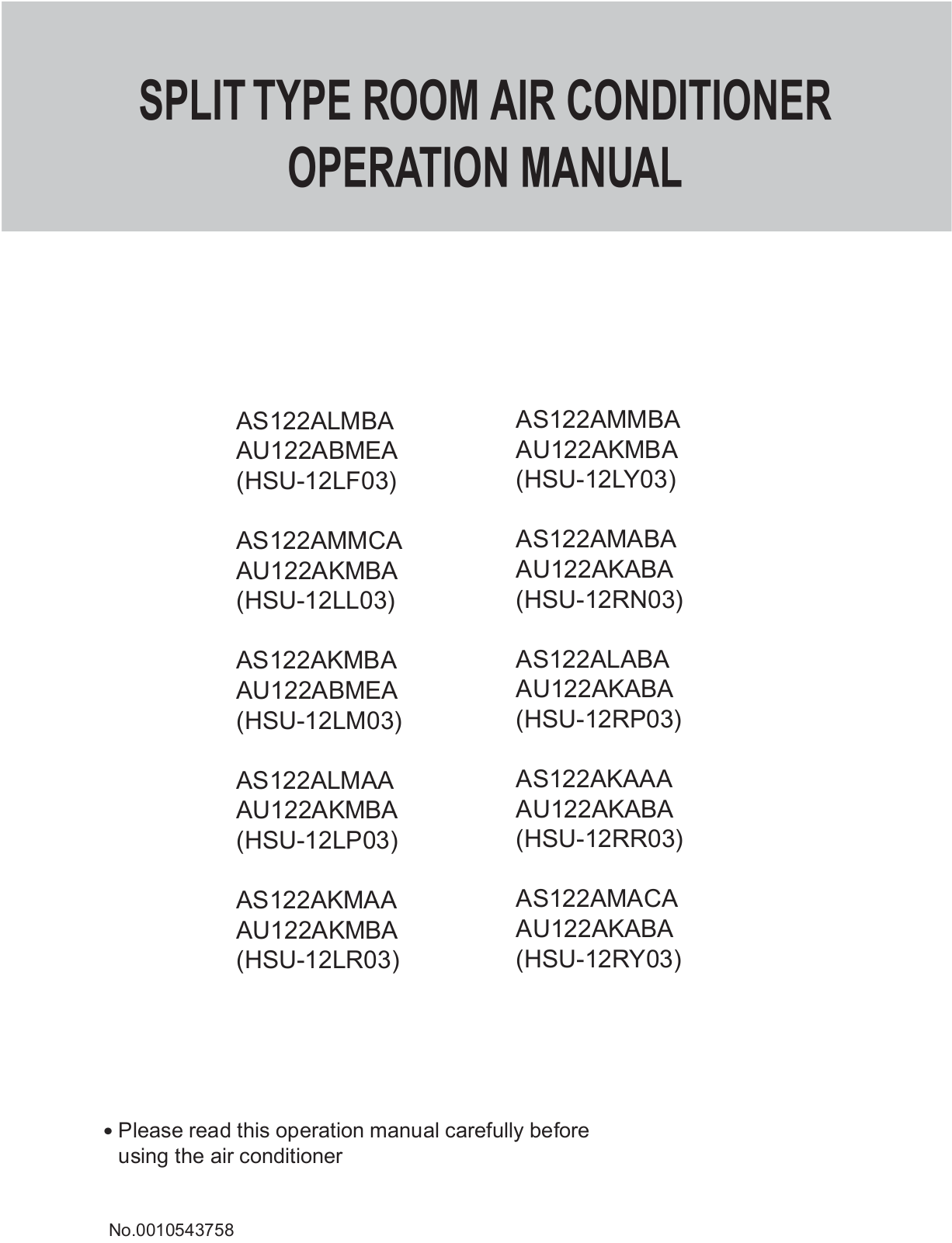 Haier HSU-12RY03 User Manual