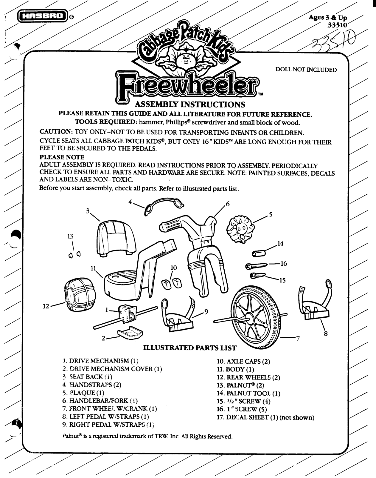 HASBRO Cabbage Patch Kids-Freewheeler User Manual