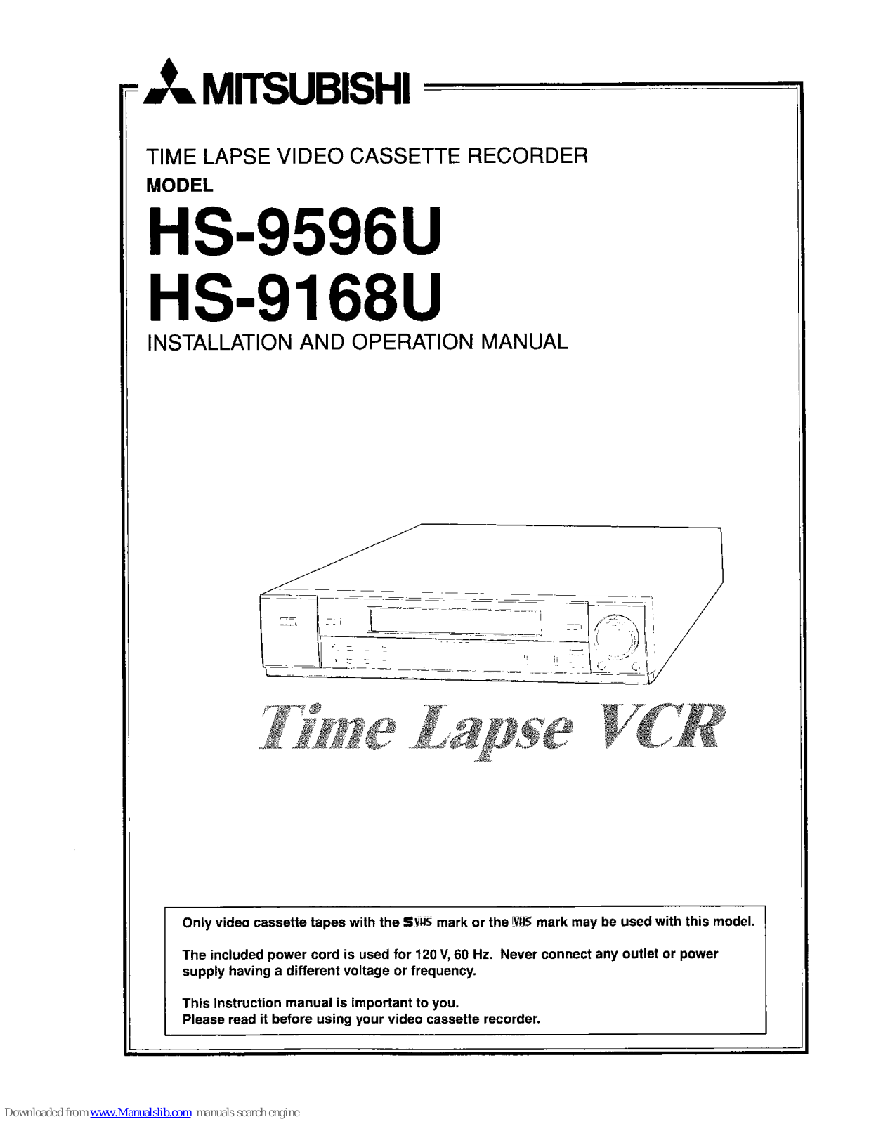 Mitsubishi HS-9596U, HS-9168U Installation And Operation Manual