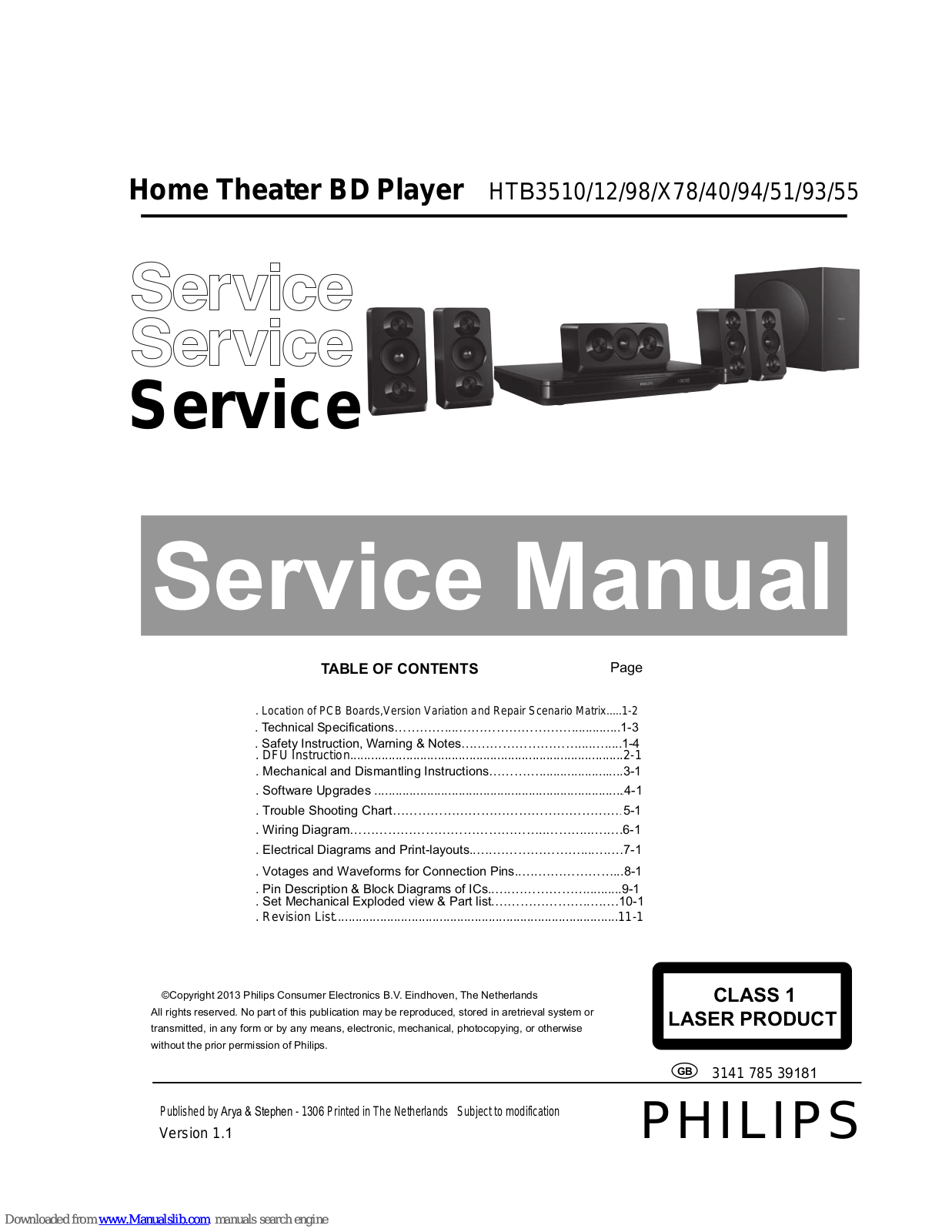 Philips HTB3510/12, HTB3510/98, HTB3510/X78, HTB3510/40, HTB3510/51 Service Manual