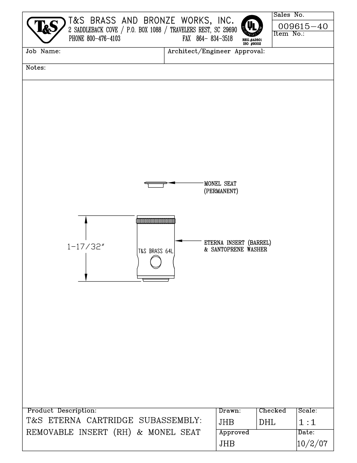 T&S Brass 009615-40 User Manual