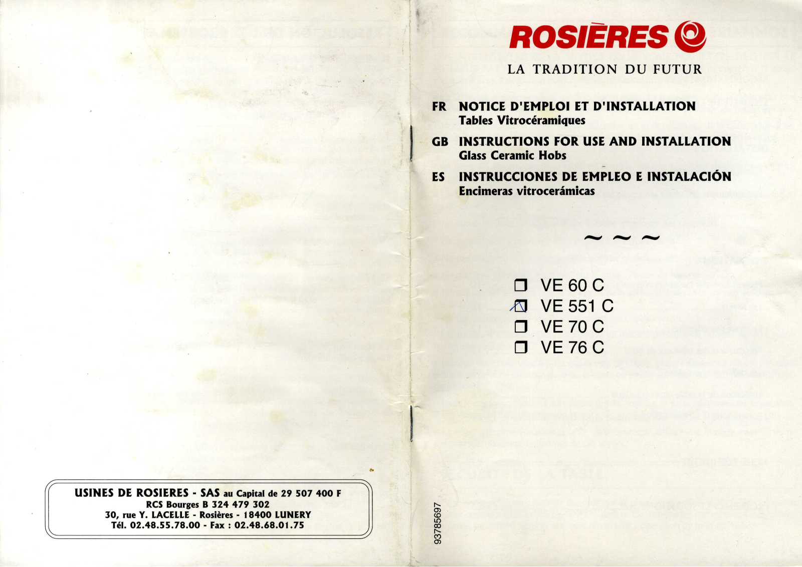 Rosieres VE 551 C, VE 70 C User Manual