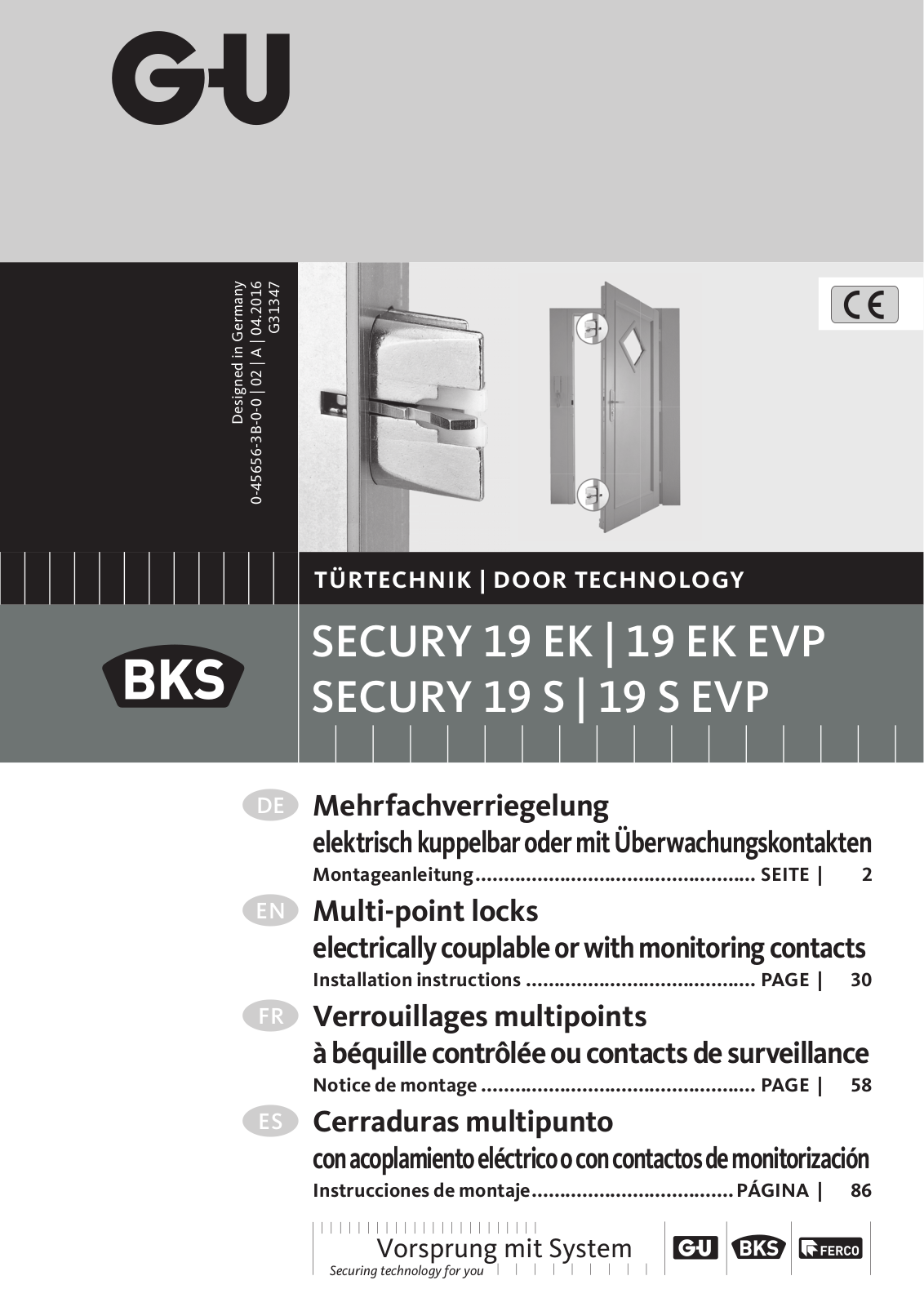 G-U Secury 19 EK, Secury 19 S EVP, Secury 19 EK EVP, Secury 19 S Installation Instructions Manual