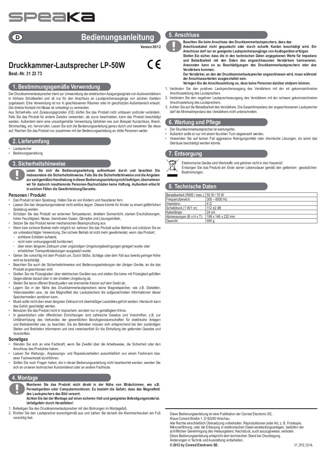 SpeaKa LP-50W Operating Instructions - ManualMachine.com