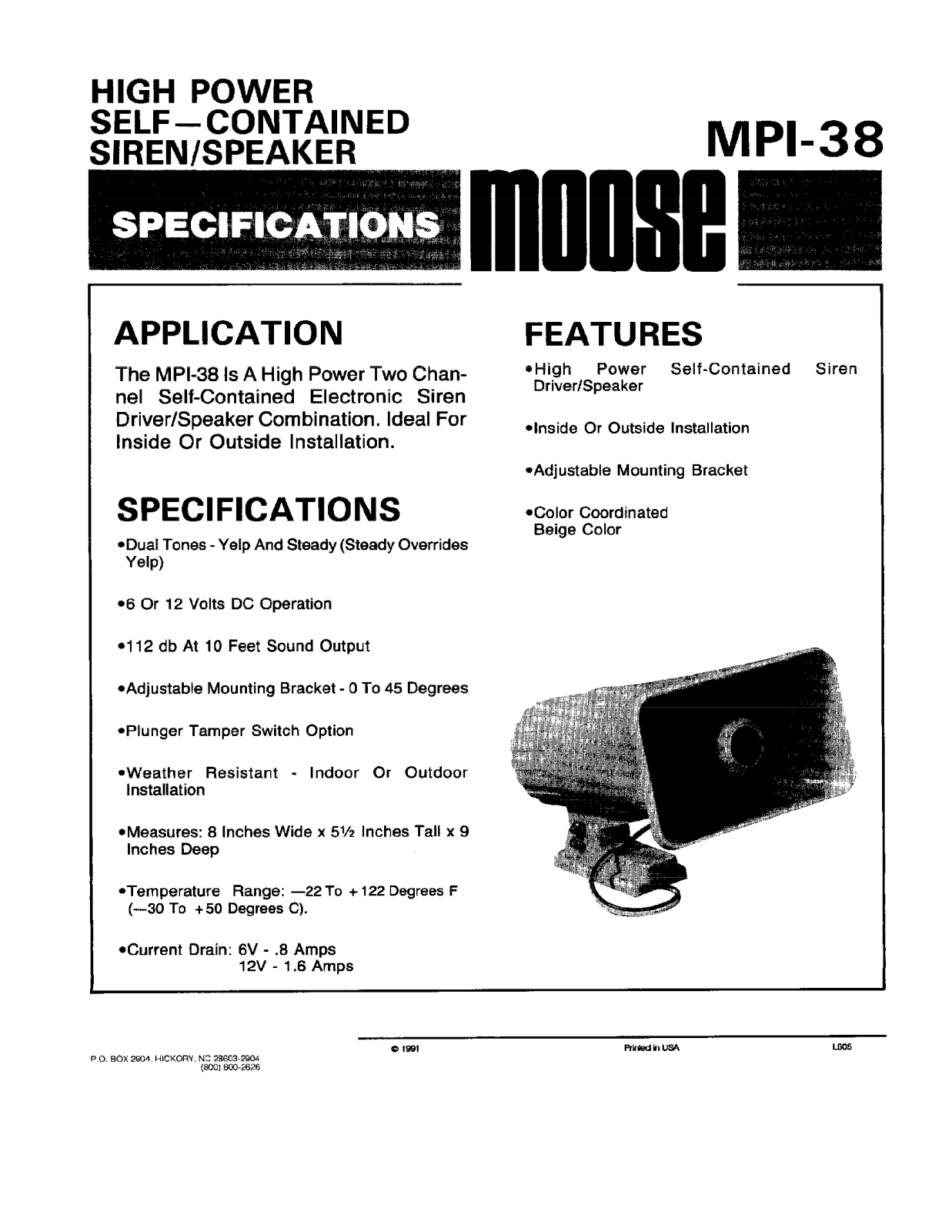 Interlogix MPI-38 Specsheet